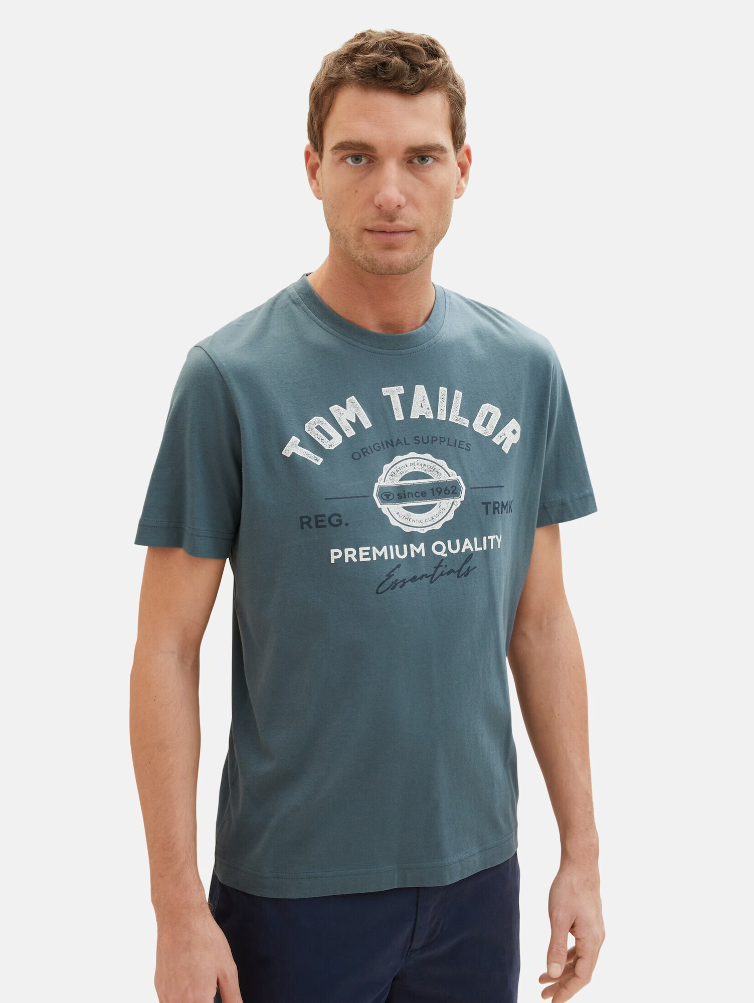 TOM TAILOR Tricou bleumarin / verde petrol / alb murdar - Pled.ro