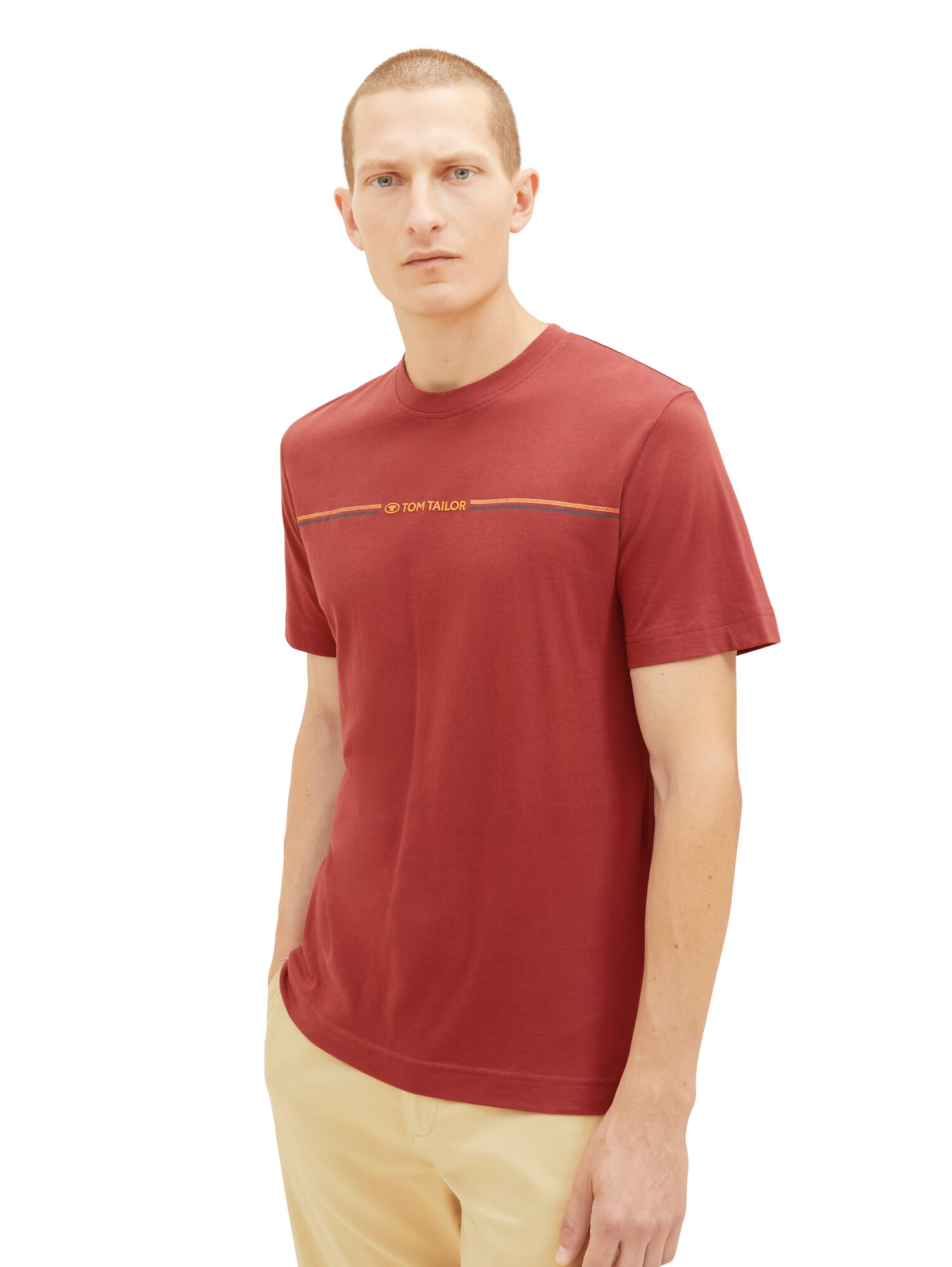 TOM TAILOR Tricou gri / portocaliu / roșu merlot - Pled.ro