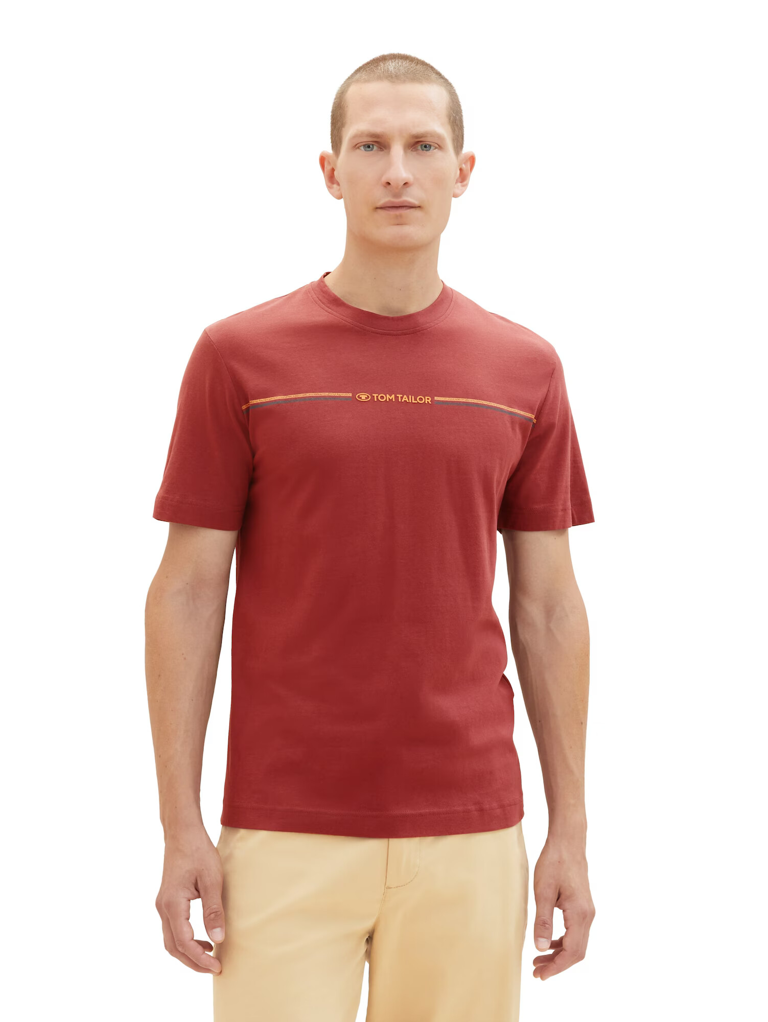 TOM TAILOR Tricou gri / portocaliu / roșu merlot - Pled.ro