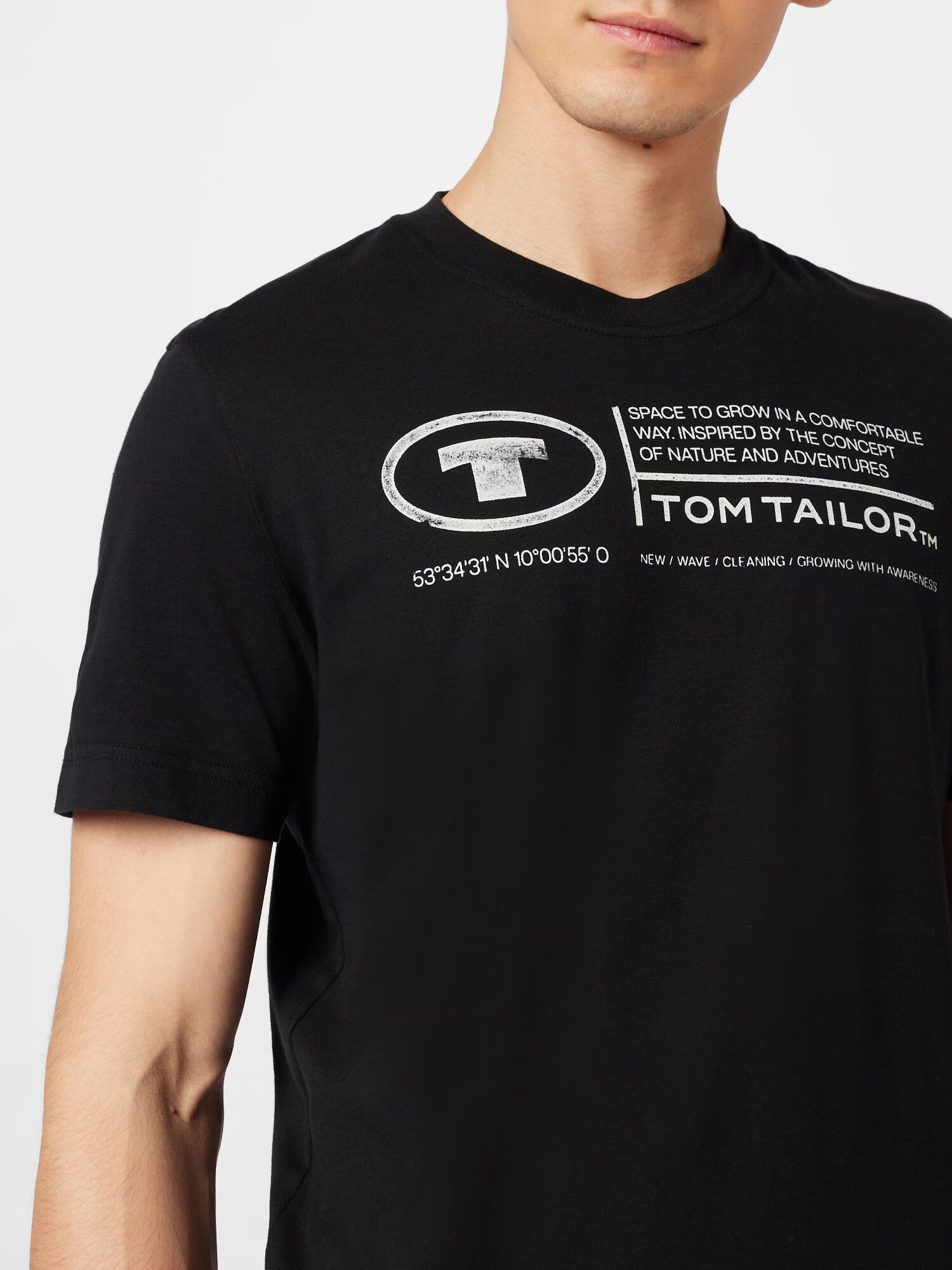 TOM TAILOR Tricou negru / alb - Pled.ro