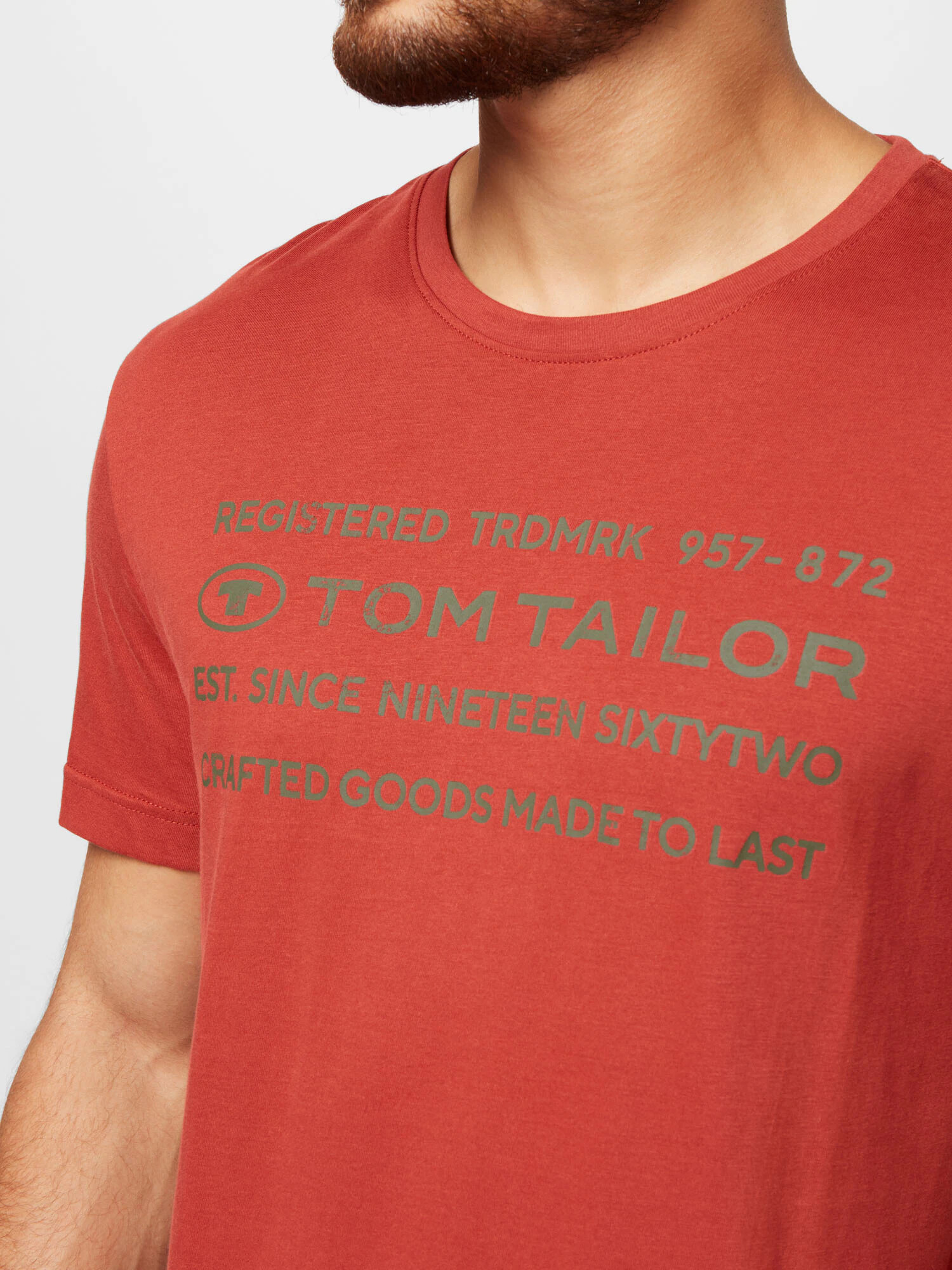 TOM TAILOR Tricou oliv / roșu ruginiu - Pled.ro