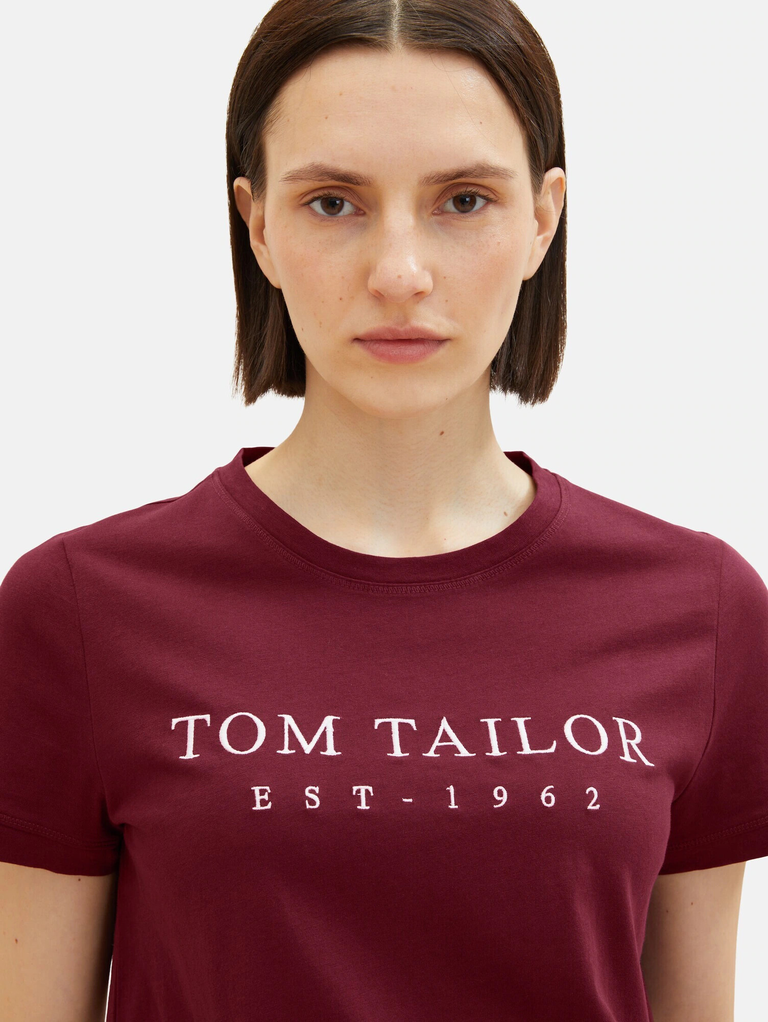 TOM TAILOR Tricou roșu bordeaux / alb - Pled.ro