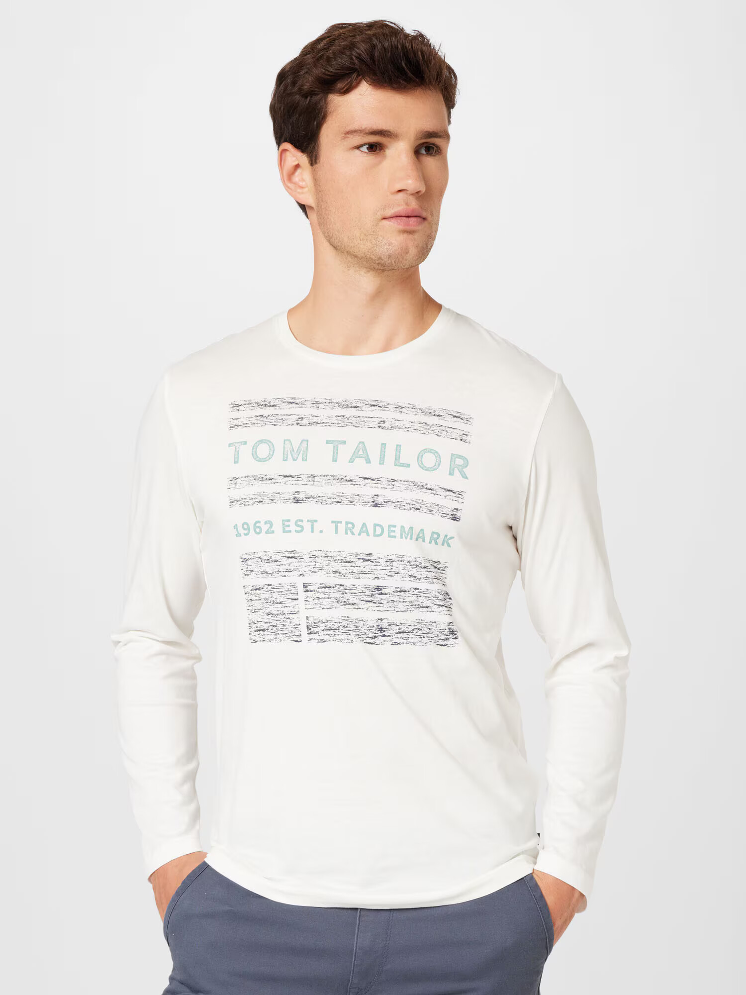 TOM TAILOR Tricou turcoaz / gri bazalt / alb murdar - Pled.ro