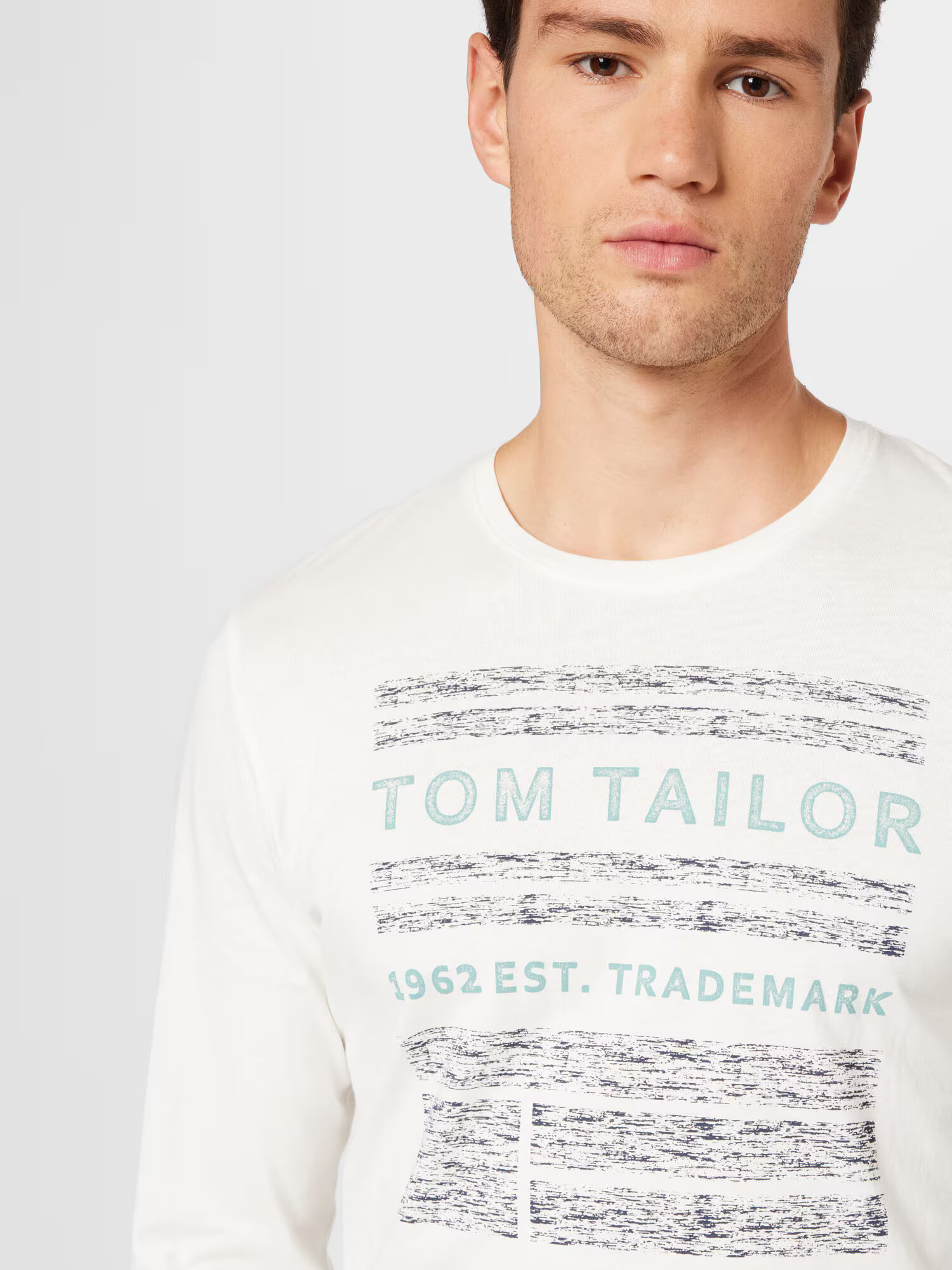 TOM TAILOR Tricou turcoaz / gri bazalt / alb murdar - Pled.ro