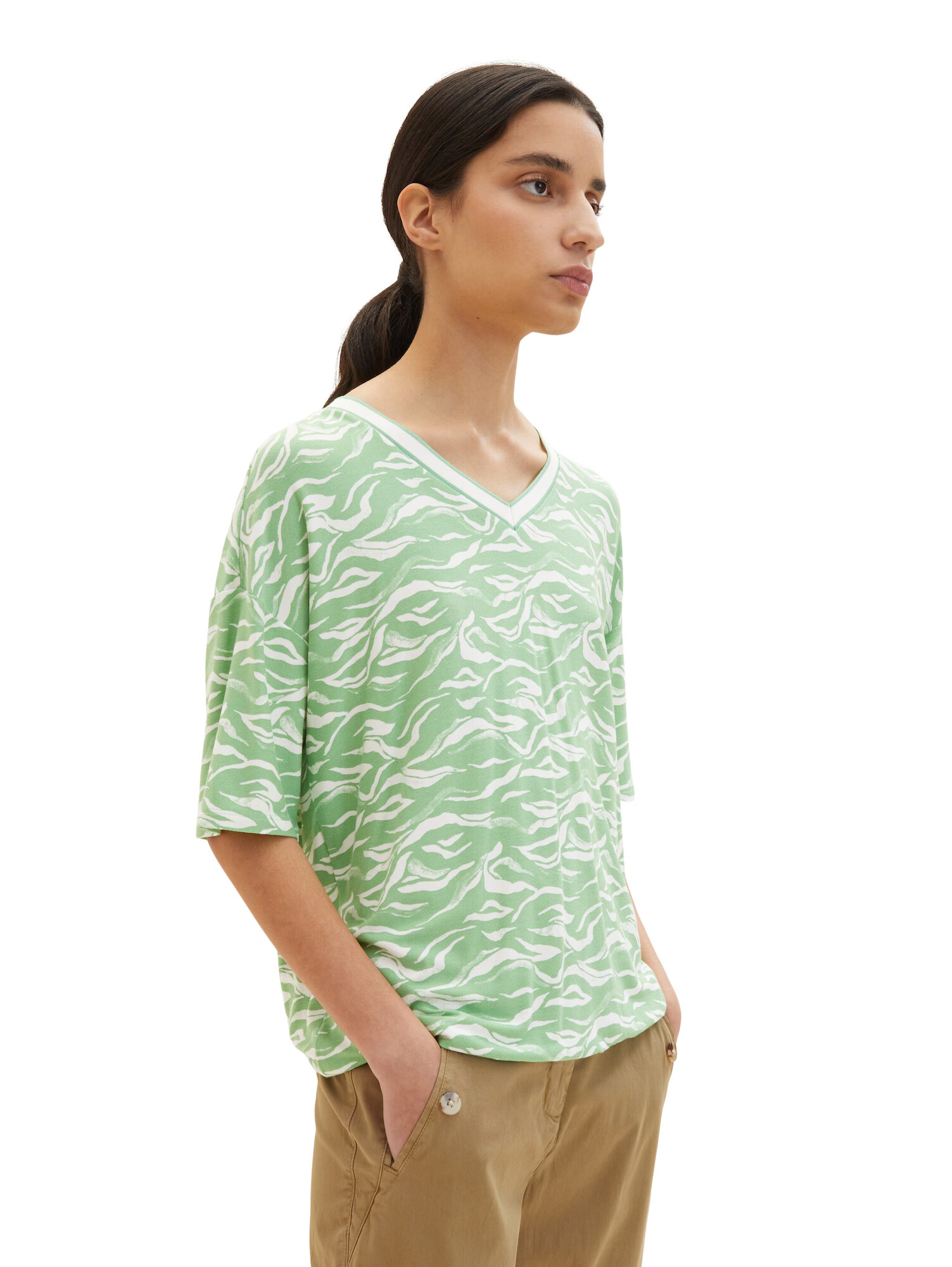 TOM TAILOR Tricou verde deschis / alb - Pled.ro