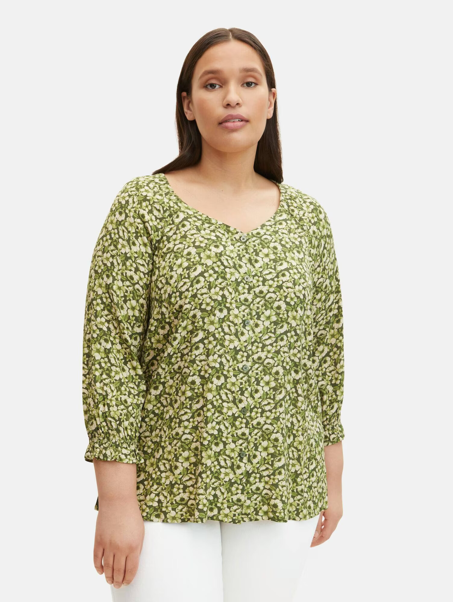 Tom Tailor Women + Bluză crem / verde deschis - Pled.ro