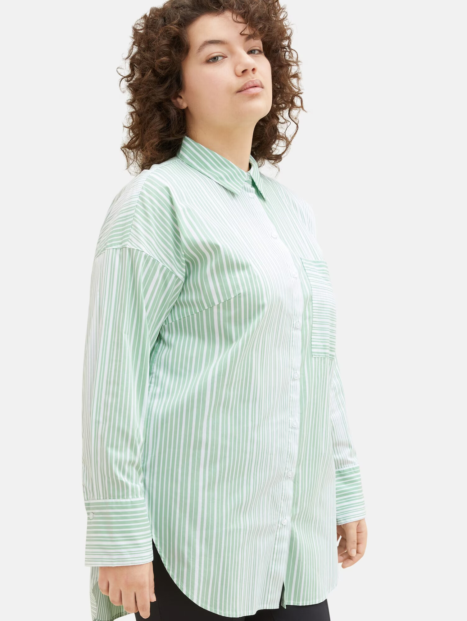 Tom Tailor Women + Bluză verde deschis / alb - Pled.ro