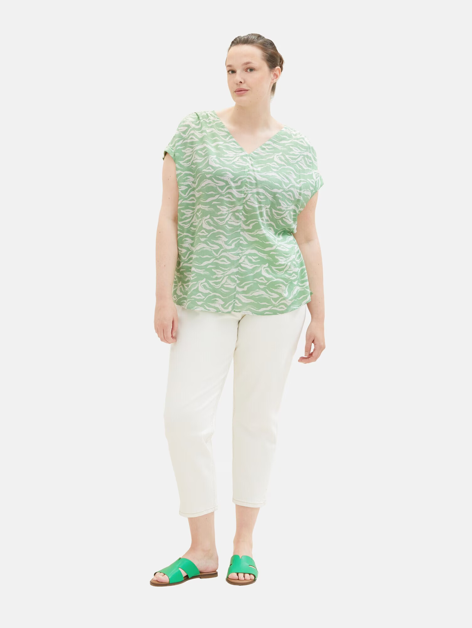 Tom Tailor Women + Bluză verde deschis / alb - Pled.ro