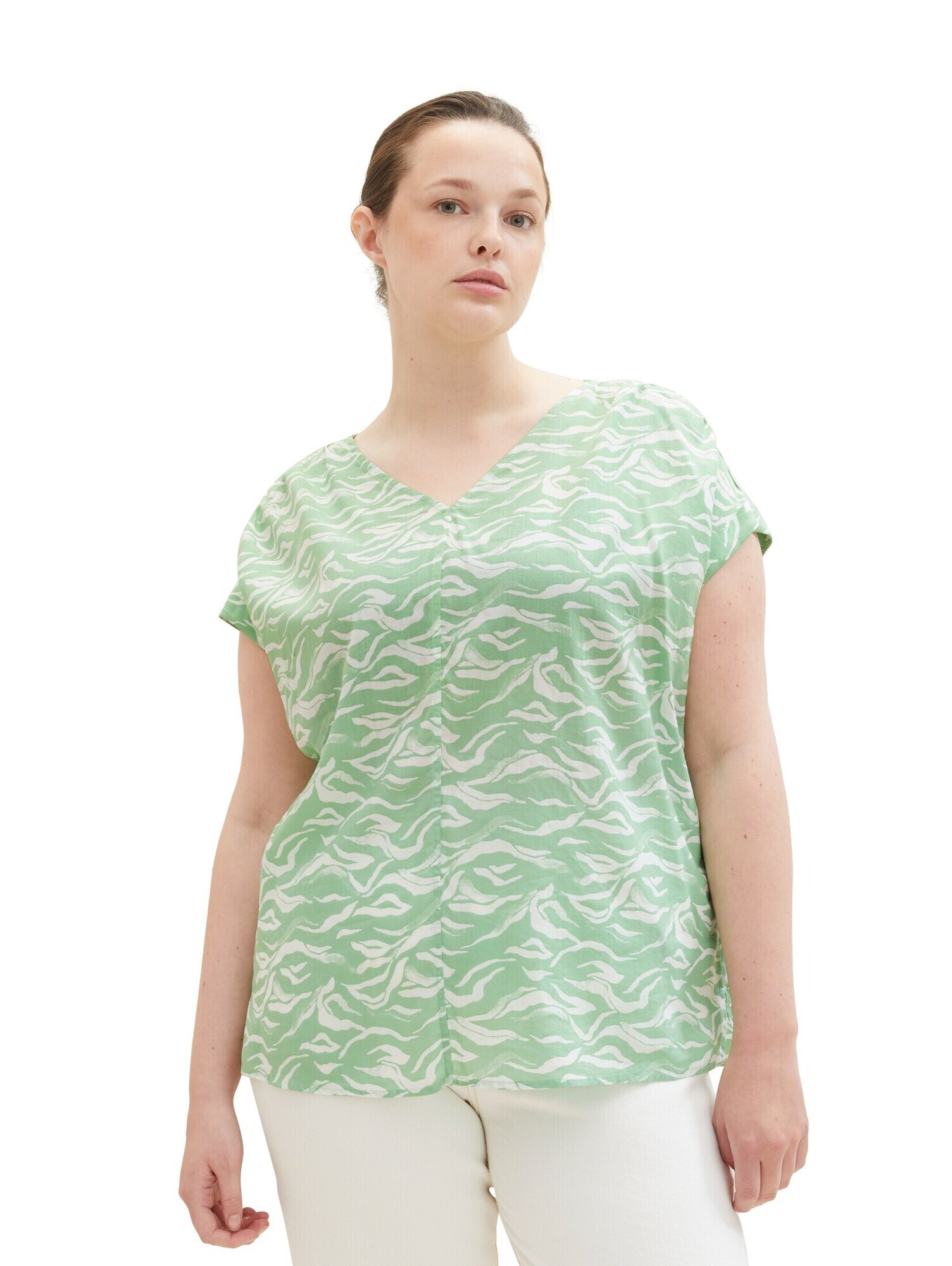 Tom Tailor Women + Bluză verde deschis / alb - Pled.ro