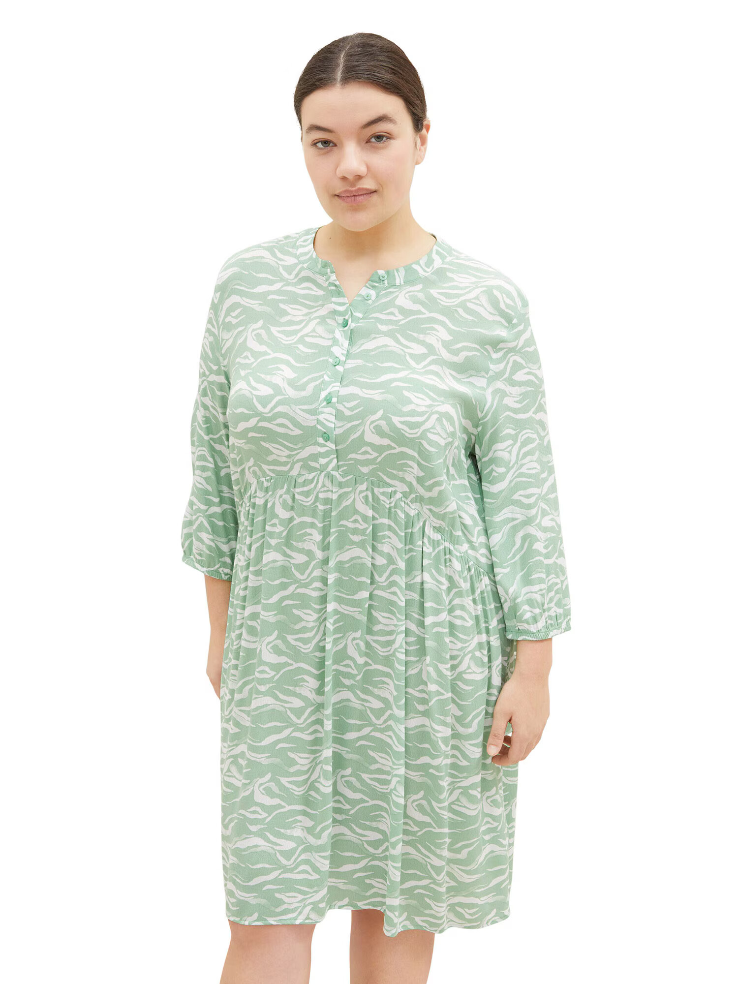 Tom Tailor Women + Rochie tip bluză verde deschis / alb - Pled.ro