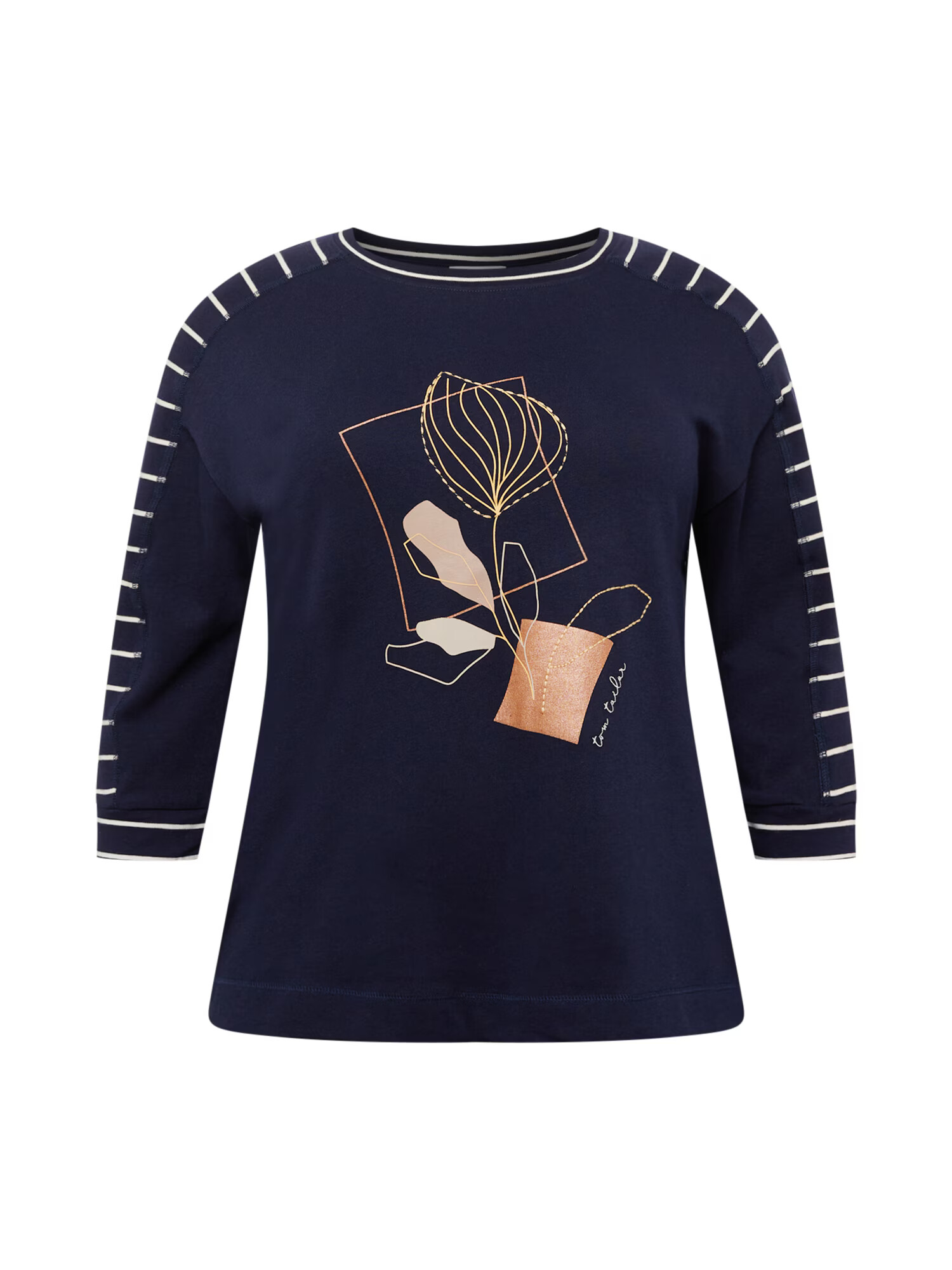 Tom Tailor Women + Tricou albastru noapte / bronz / galben / portocaliu piersică - Pled.ro