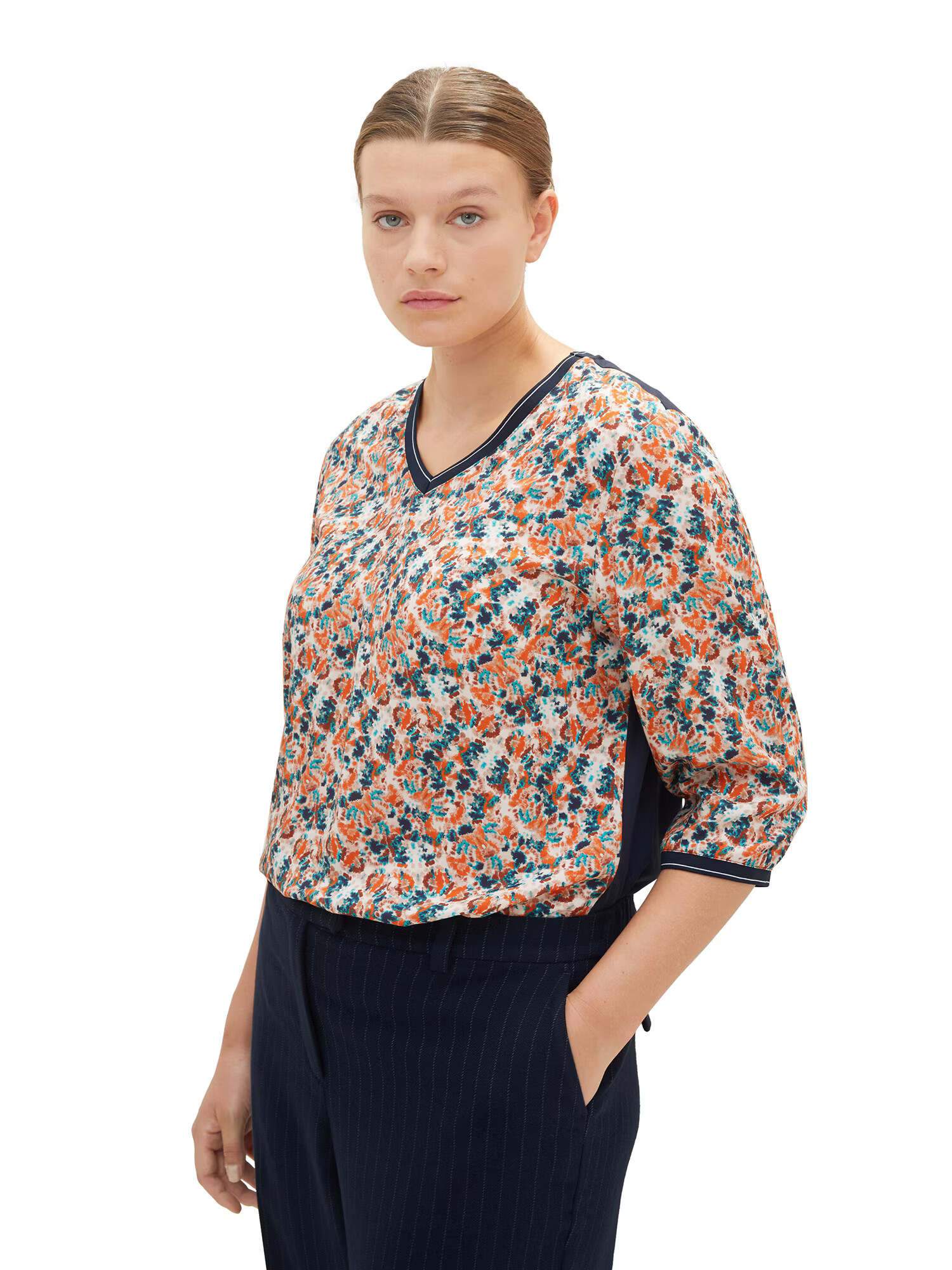 Tom Tailor Women + Tricou bleumarin / turcoaz / gri deschis / corai - Pled.ro