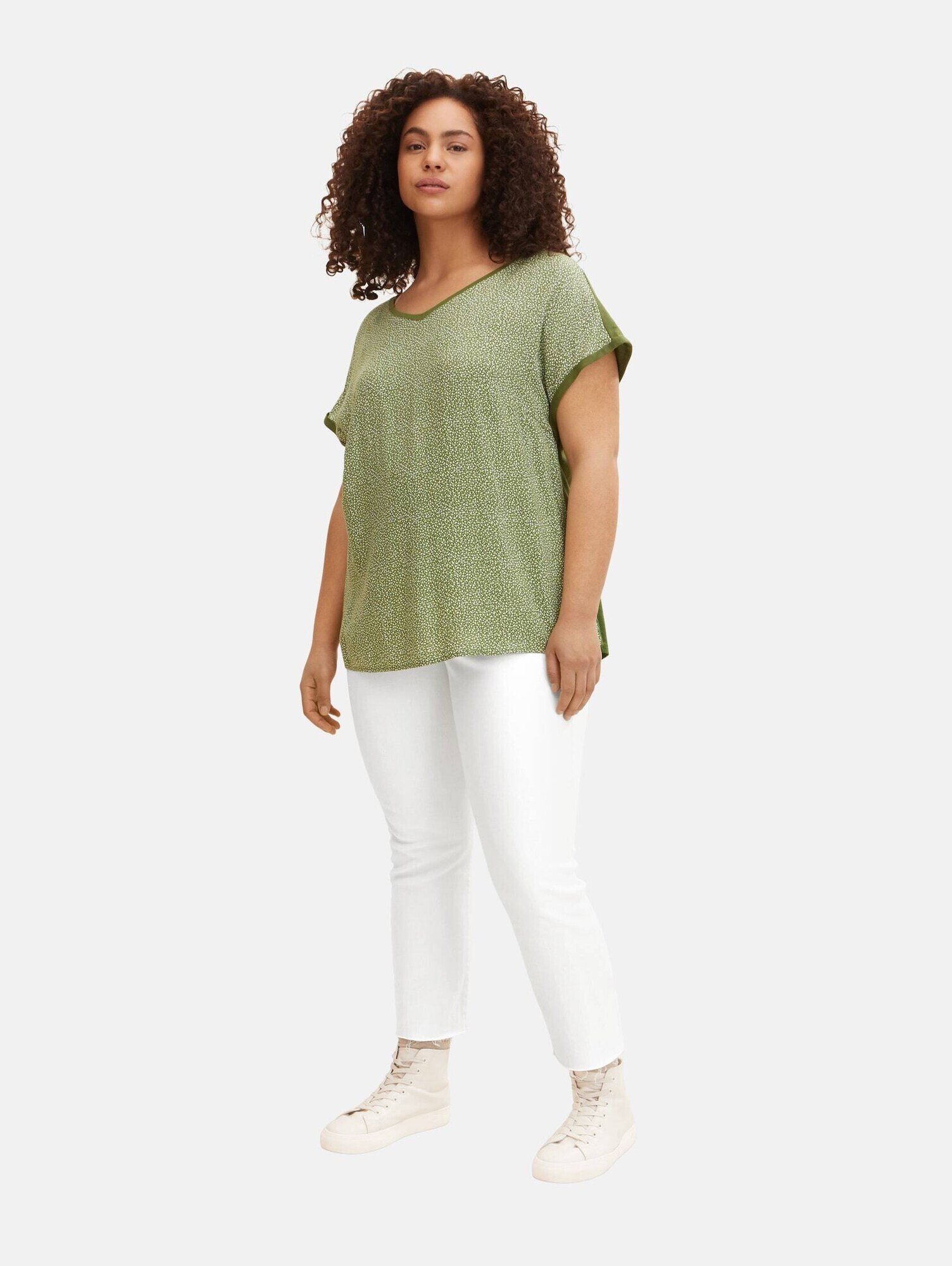 Tom Tailor Women + Tricou oliv / alb - Pled.ro