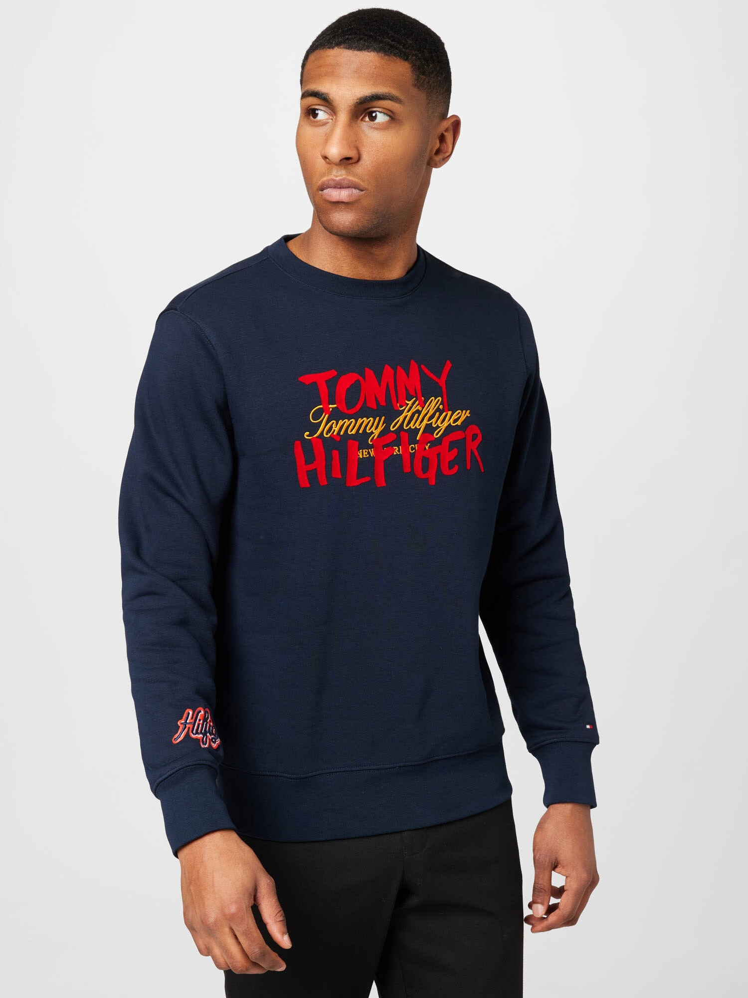 TOMMY HILFIGER Bluză de molton albastru noapte / galben auriu / roșu / alb - Pled.ro