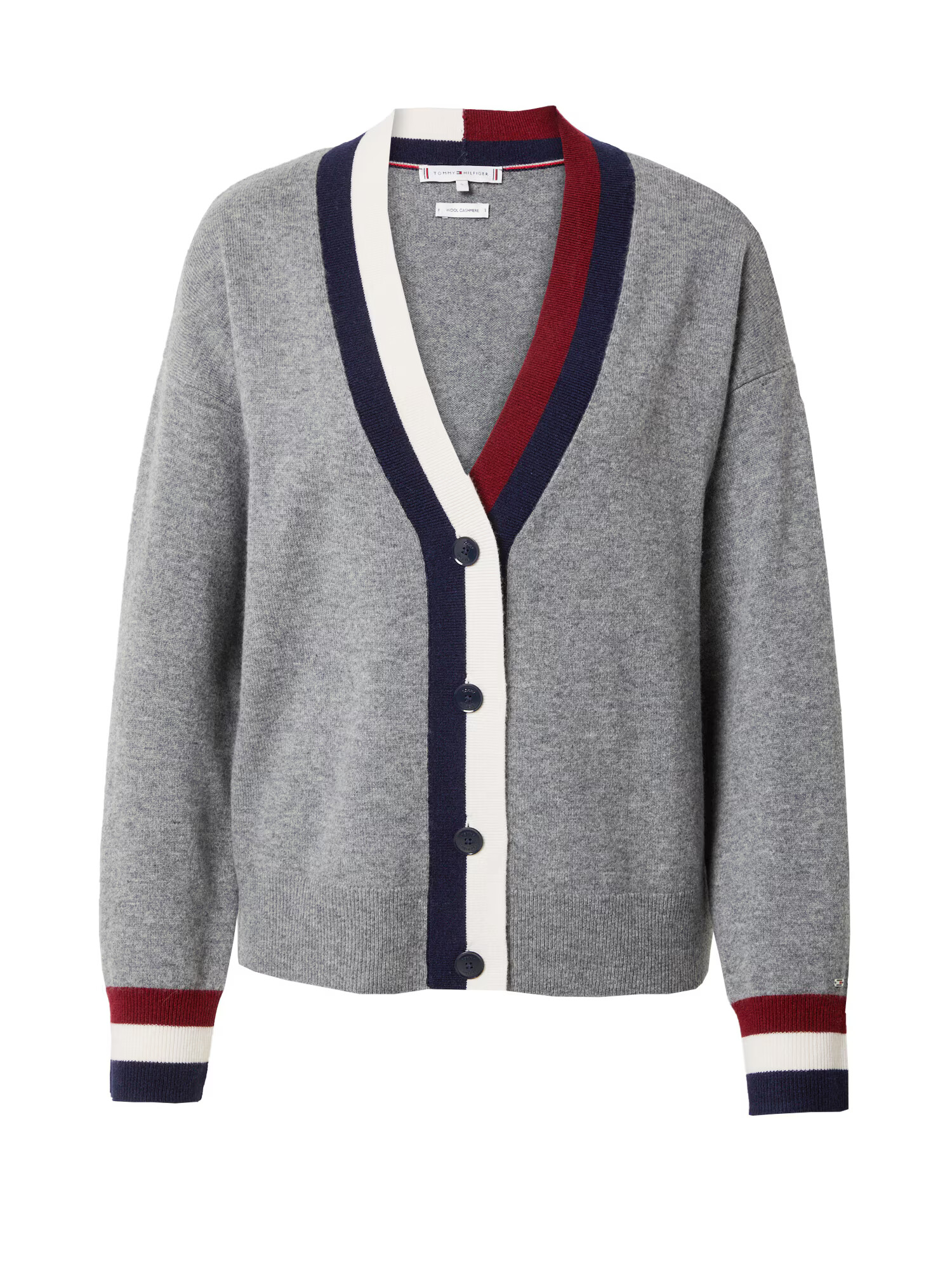 TOMMY HILFIGER Geacă tricotată albastru închis / gri amestecat / roșu / roșu vin - Pled.ro