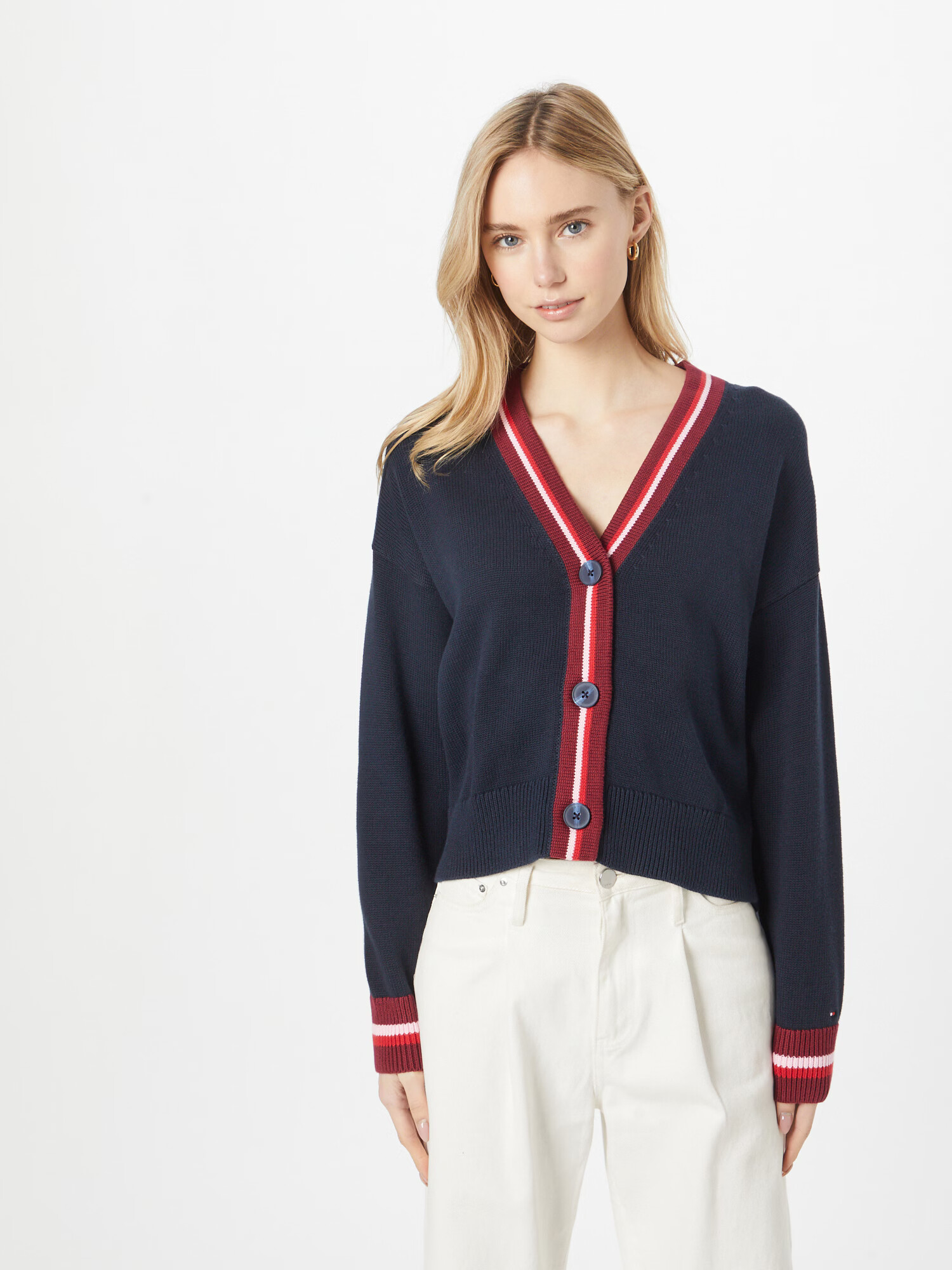 TOMMY HILFIGER Geacă tricotată albastru marin / roșu bordeaux / roşu închis / alb - Pled.ro