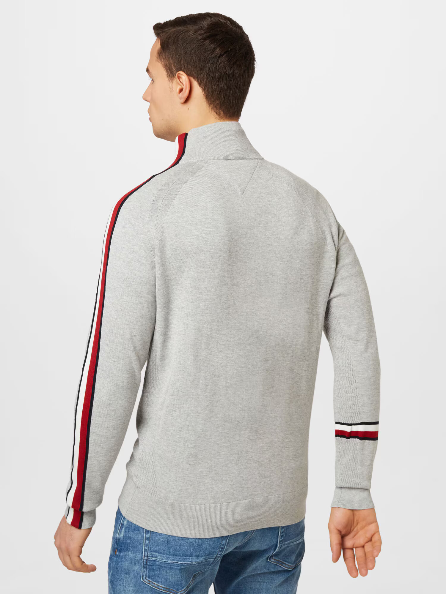 TOMMY HILFIGER Geacă tricotată 'INTARSIA' bleumarin / gri deschis / roșu / alb - Pled.ro