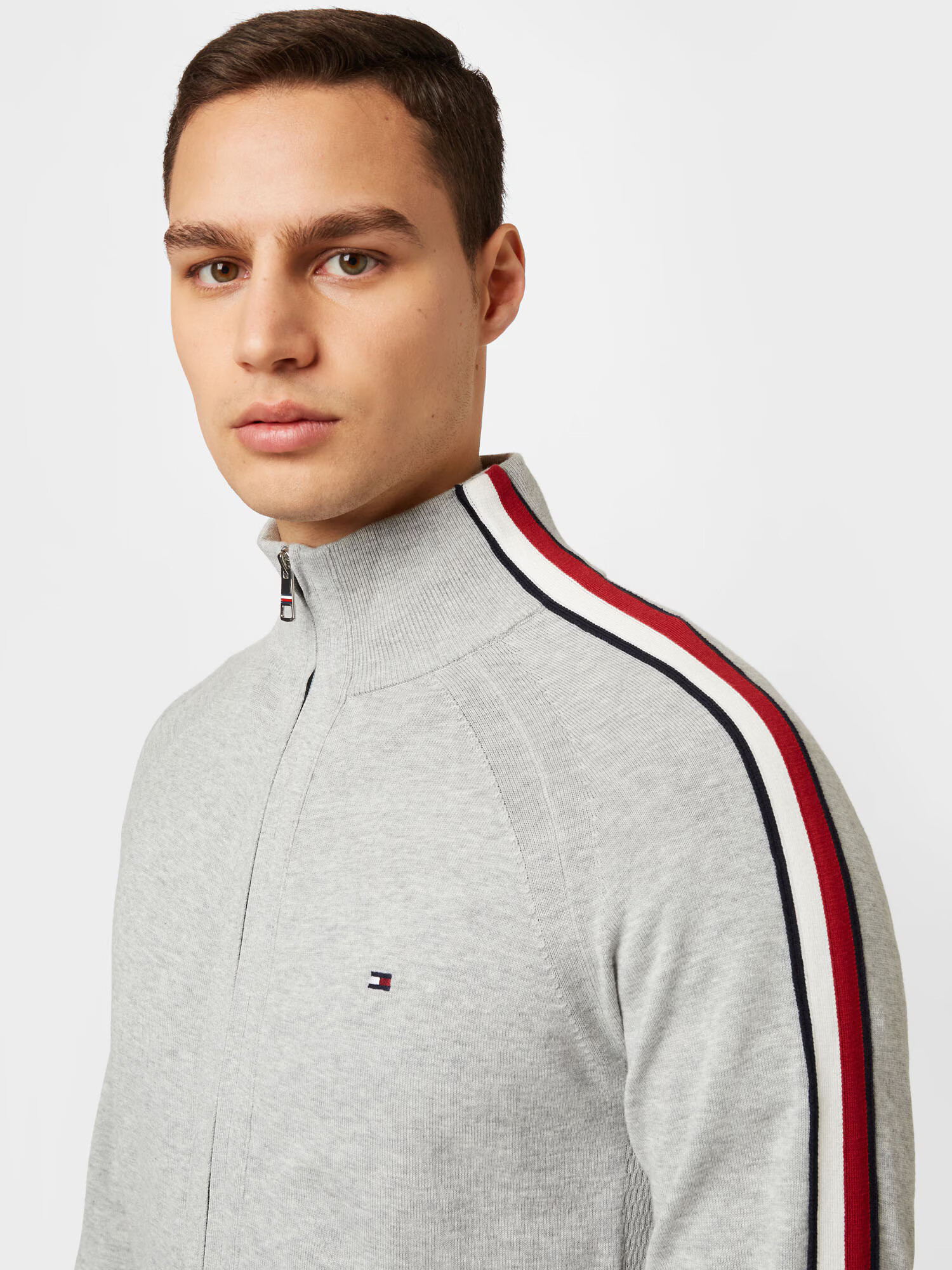 TOMMY HILFIGER Geacă tricotată 'INTARSIA' bleumarin / gri deschis / roșu / alb - Pled.ro