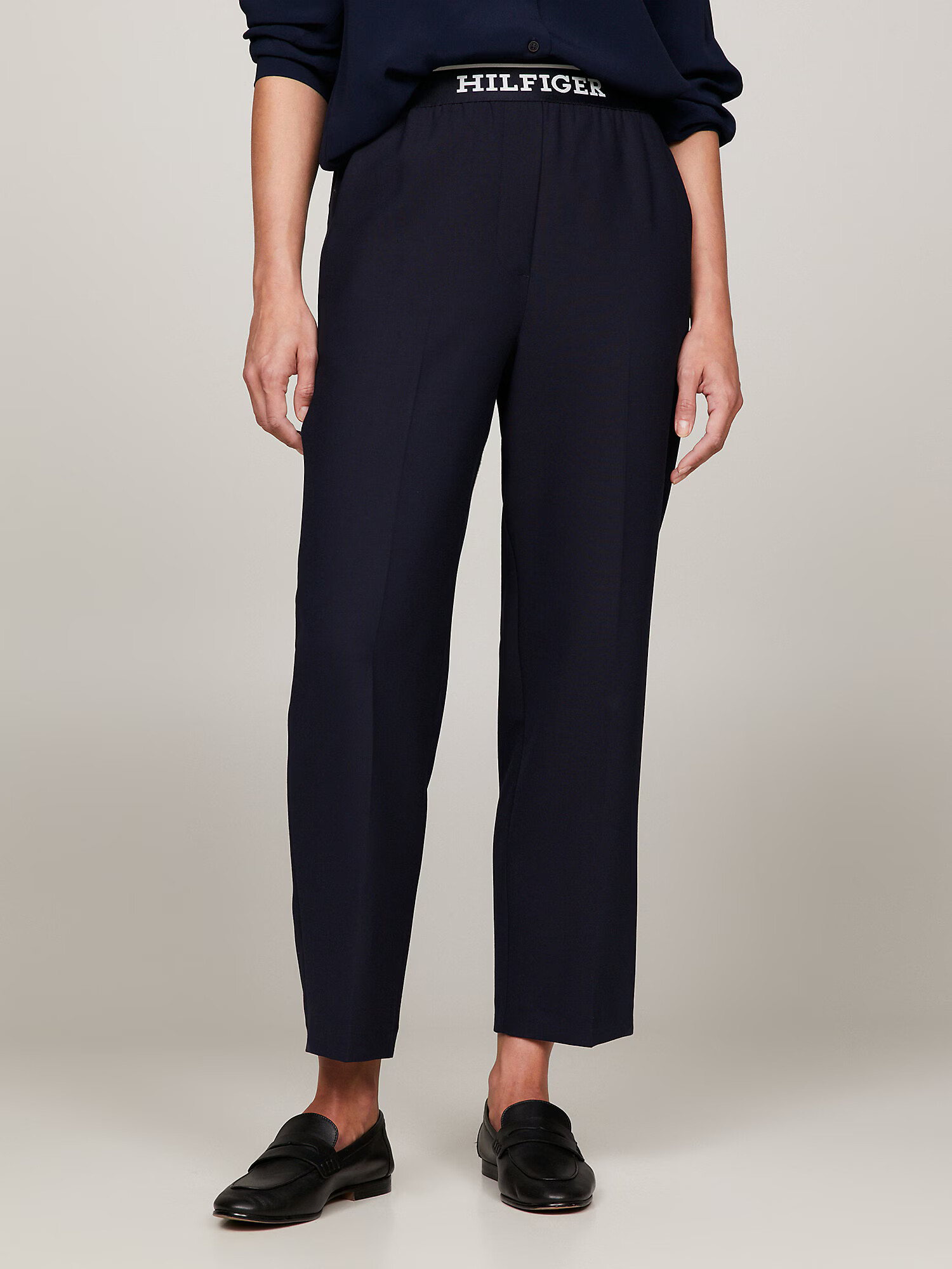 TOMMY HILFIGER Pantaloni cu dungă bleumarin / alb - Pled.ro