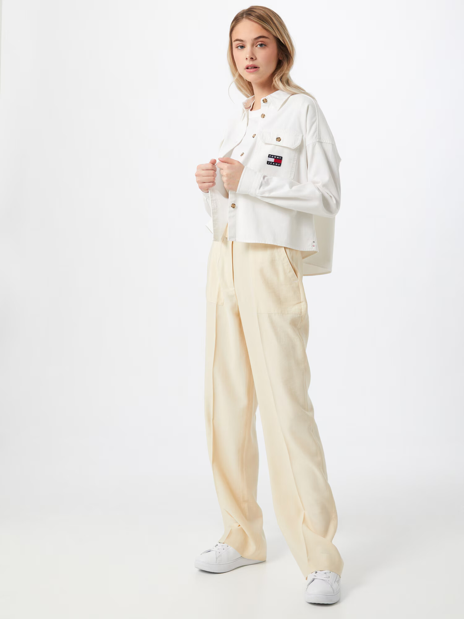 TOMMY HILFIGER Pantaloni cu dungă ' X ABOUT YOU WL BELTED PANT' bej - Pled.ro