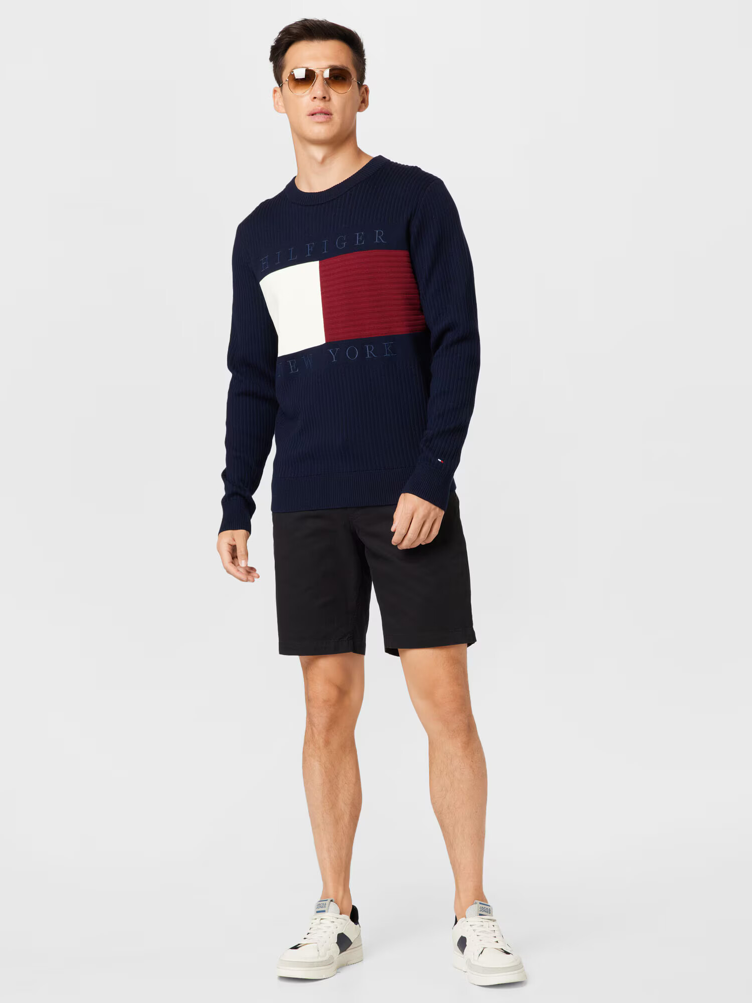 TOMMY HILFIGER Pulover albastru noapte / sângeriu / alb - Pled.ro