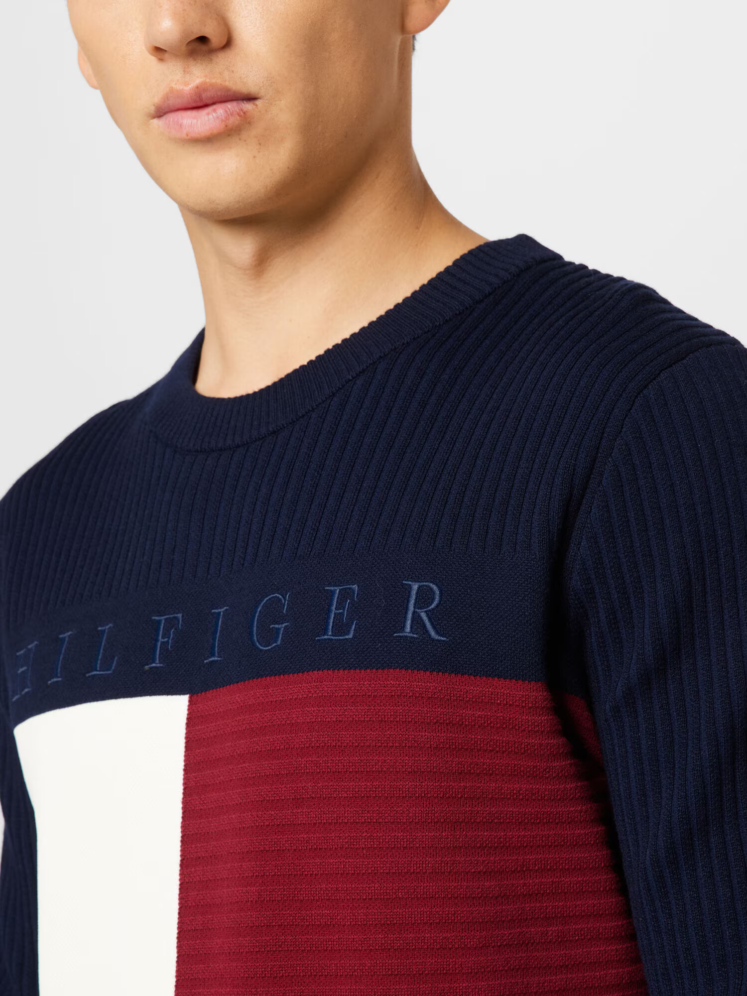 TOMMY HILFIGER Pulover albastru noapte / sângeriu / alb - Pled.ro