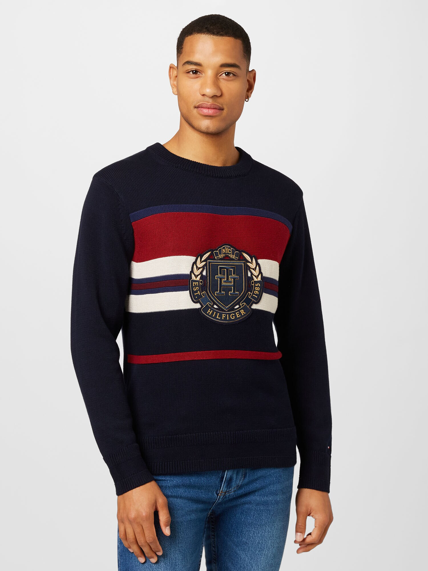 TOMMY HILFIGER Pulover bleumarin / albastru noapte / roșu / alb - Pled.ro