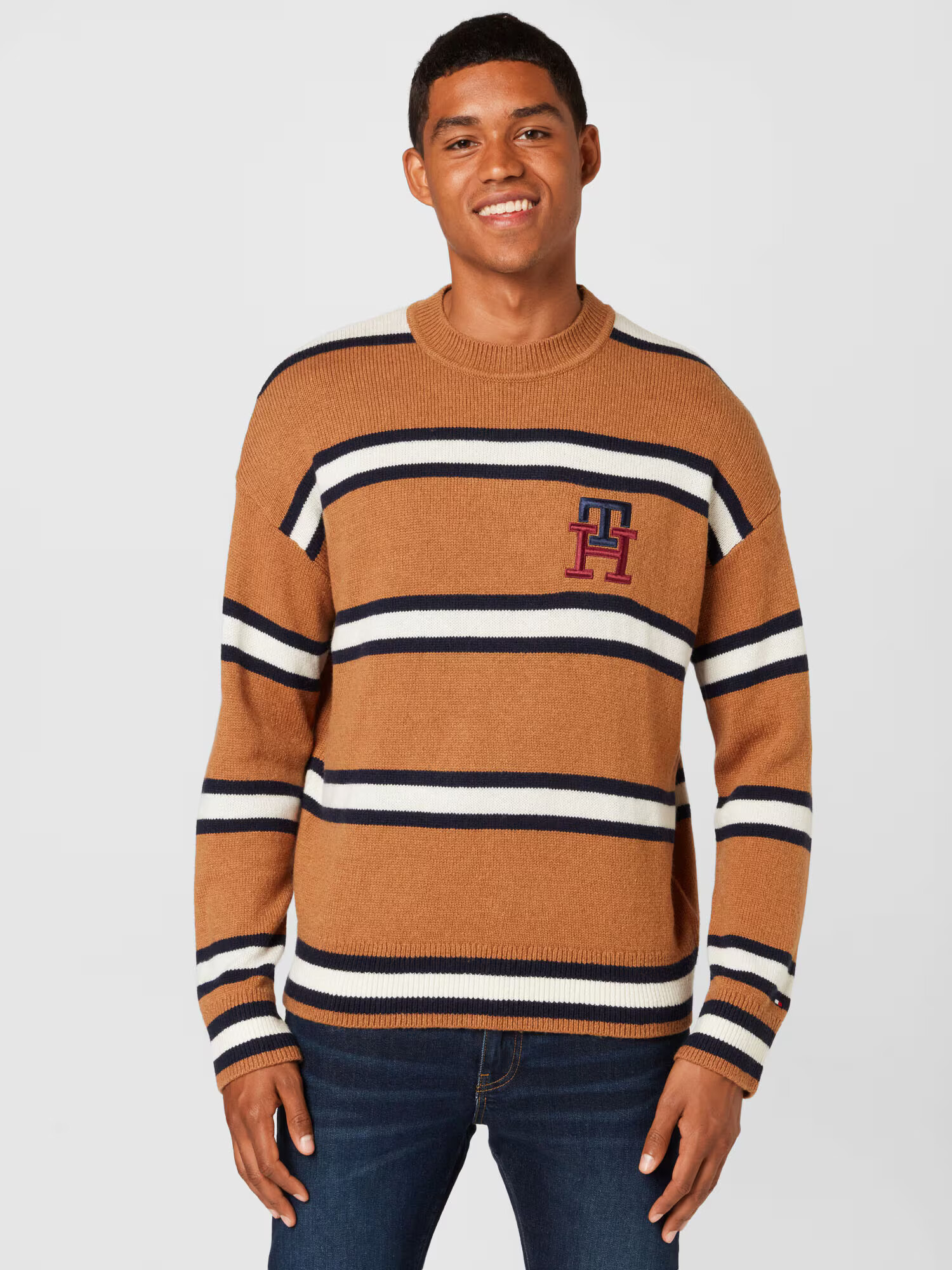 TOMMY HILFIGER Pulover bleumarin / maro / roșu burgundy / alb - Pled.ro