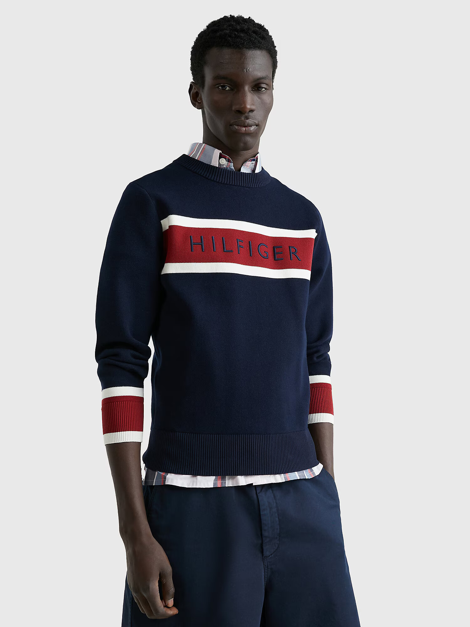 TOMMY HILFIGER Pulover bleumarin / roșu / alb - Pled.ro