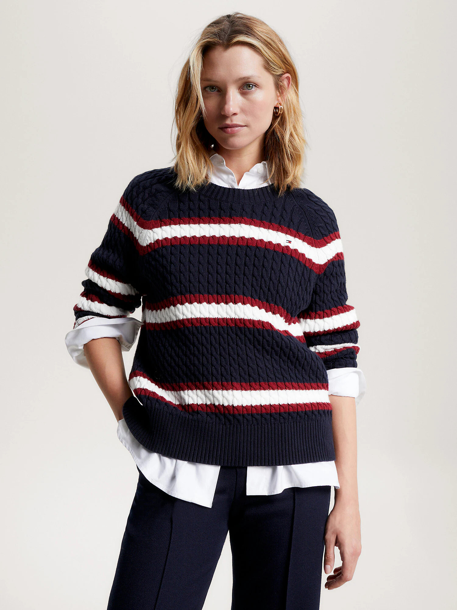 TOMMY HILFIGER Pulover bleumarin / roșu / alb - Pled.ro