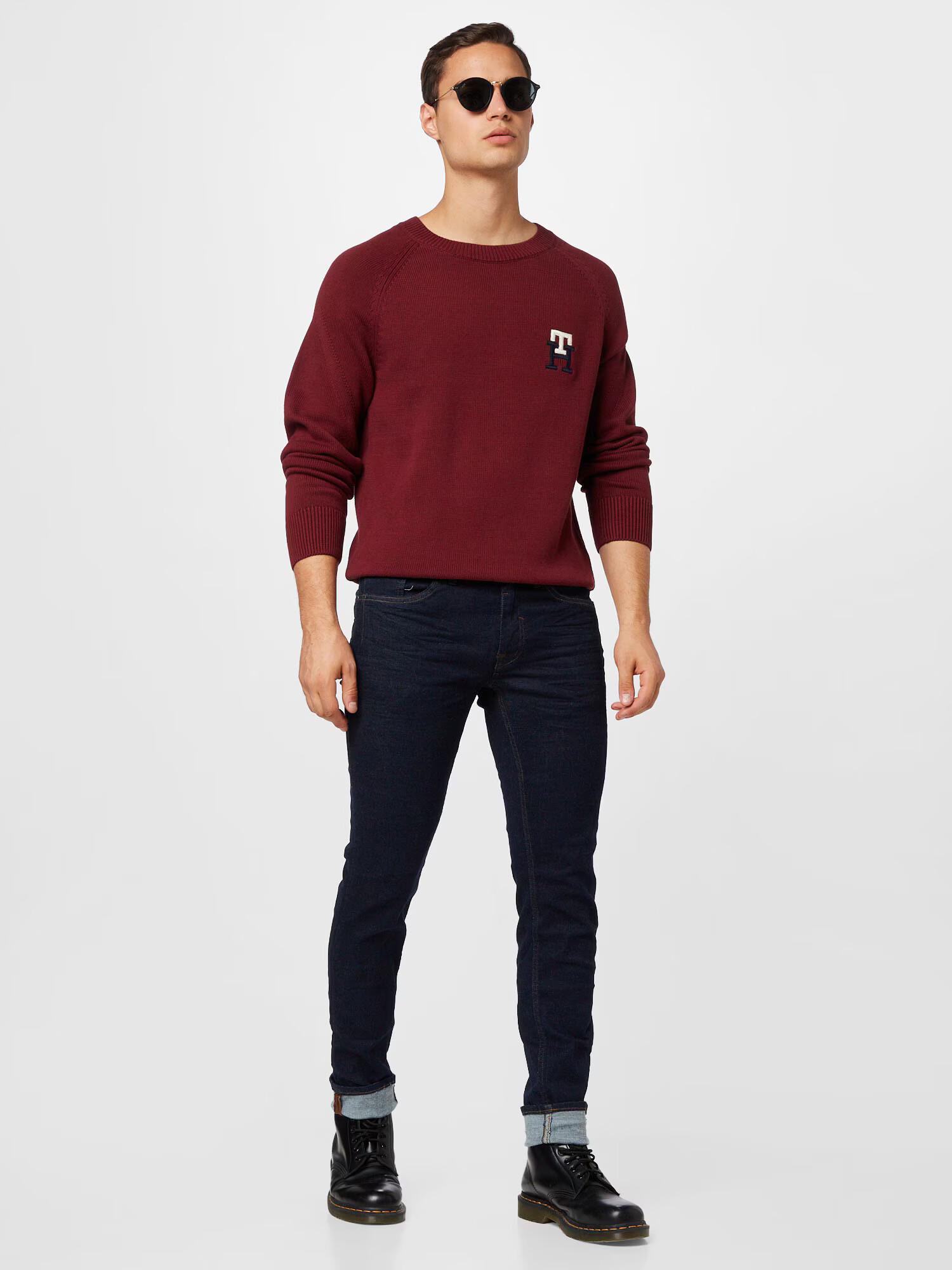 TOMMY HILFIGER Pulover bleumarin / roșu bordeaux / alb - Pled.ro