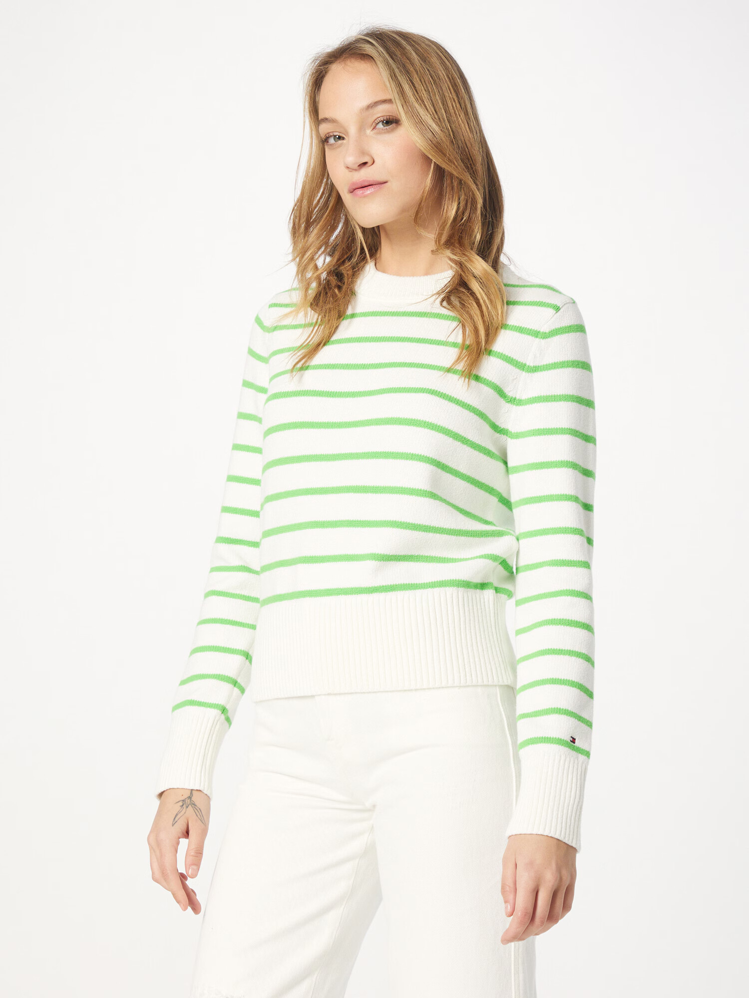 TOMMY HILFIGER Pulover 'Breton' verde măr / alb - Pled.ro