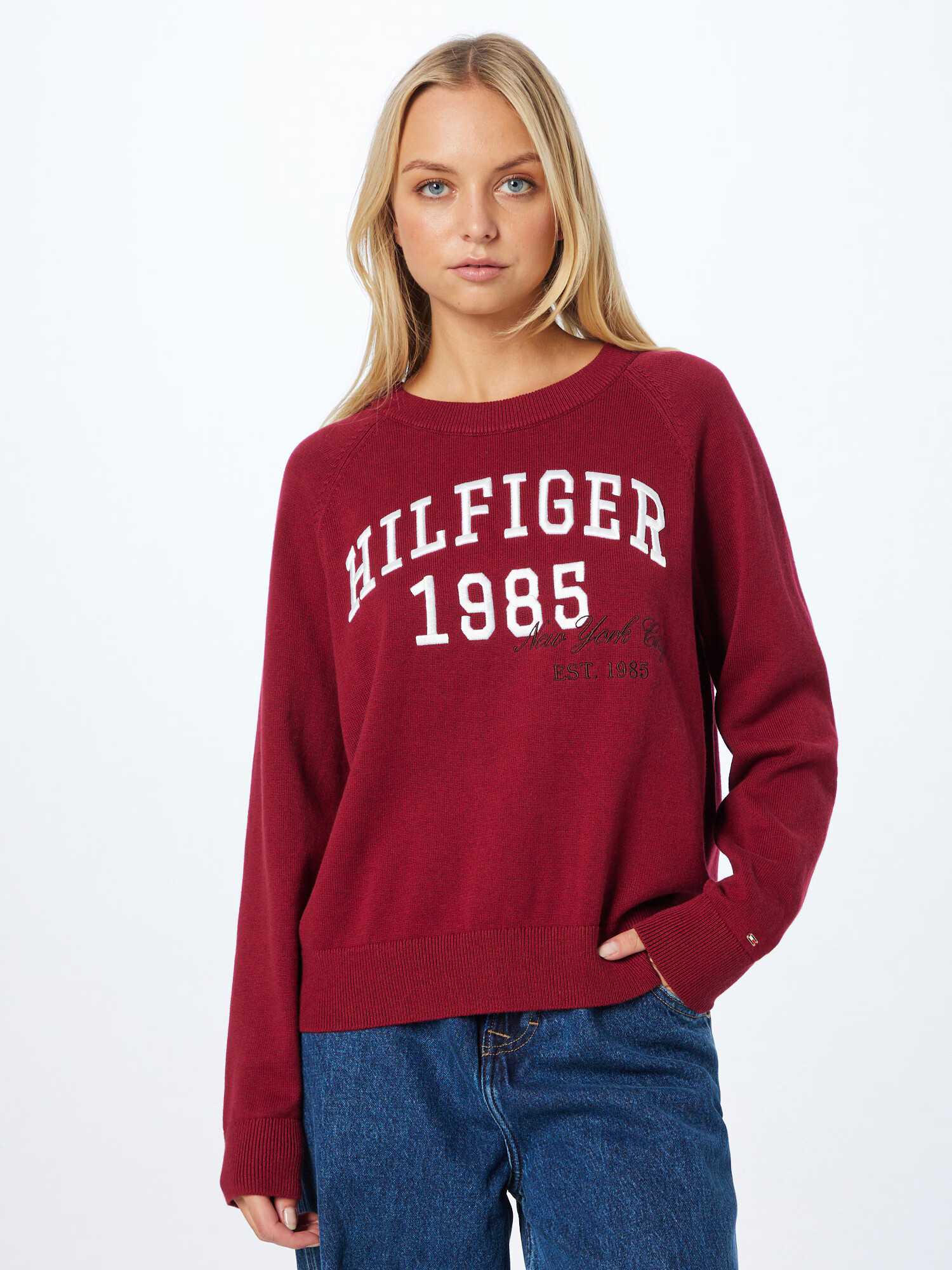 TOMMY HILFIGER Pulover ciocolatiu / rubiniu / alb - Pled.ro