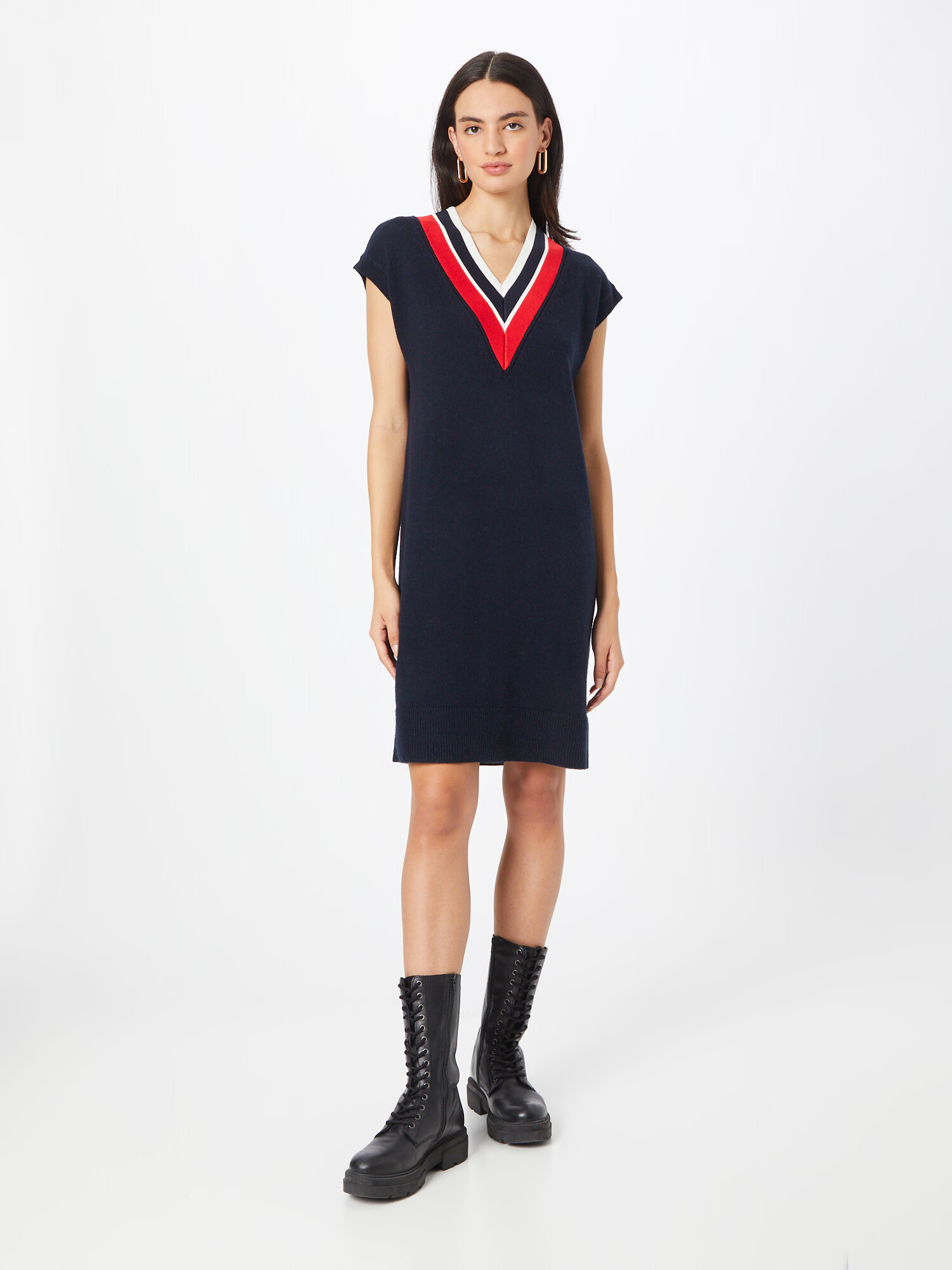 TOMMY HILFIGER Rochie tricotat albastru închis / roșu neon / negru / alb - Pled.ro