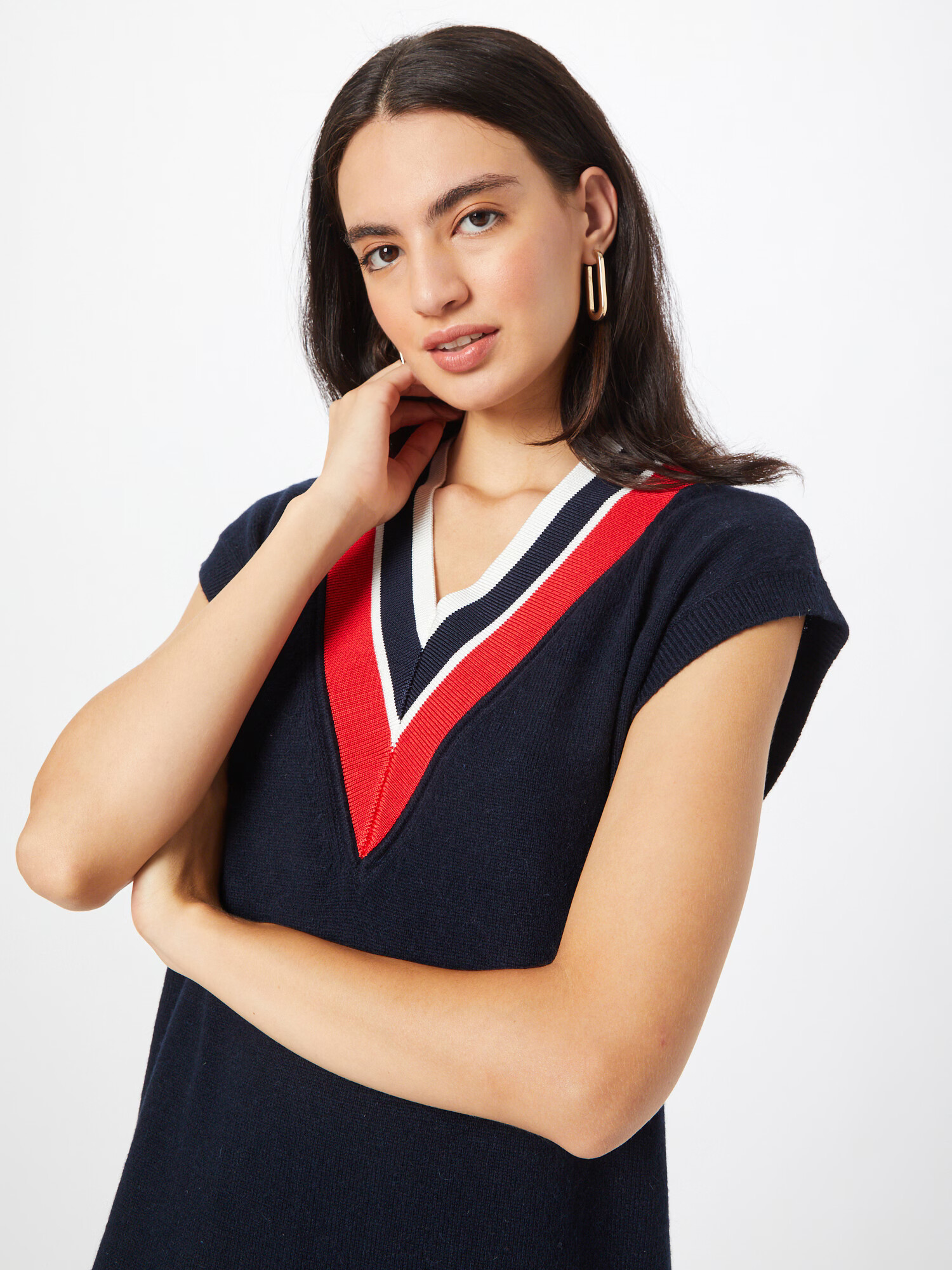 TOMMY HILFIGER Rochie tricotat albastru închis / roșu neon / negru / alb - Pled.ro