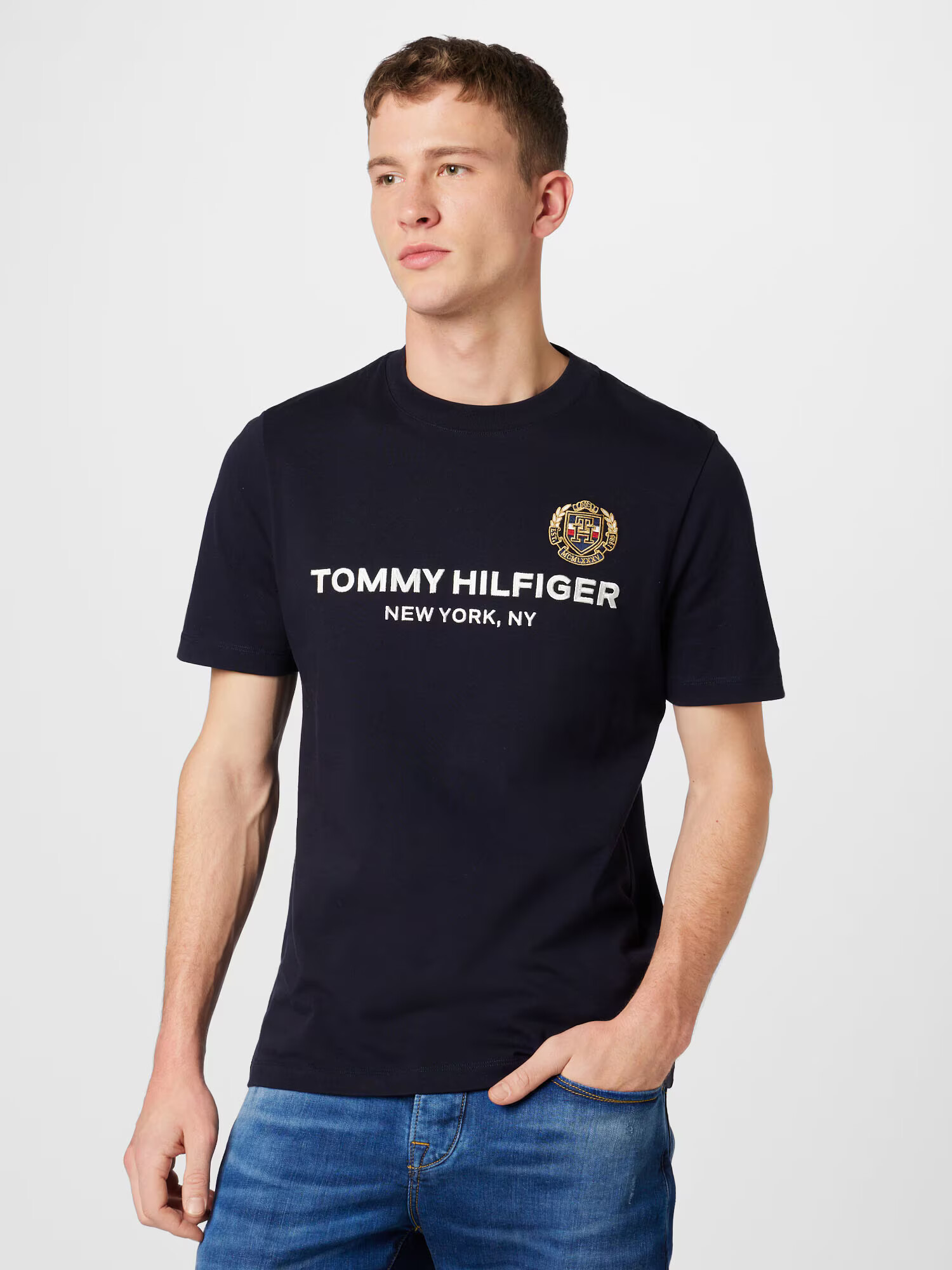 TOMMY HILFIGER Tricou albastru închis / alb - Pled.ro