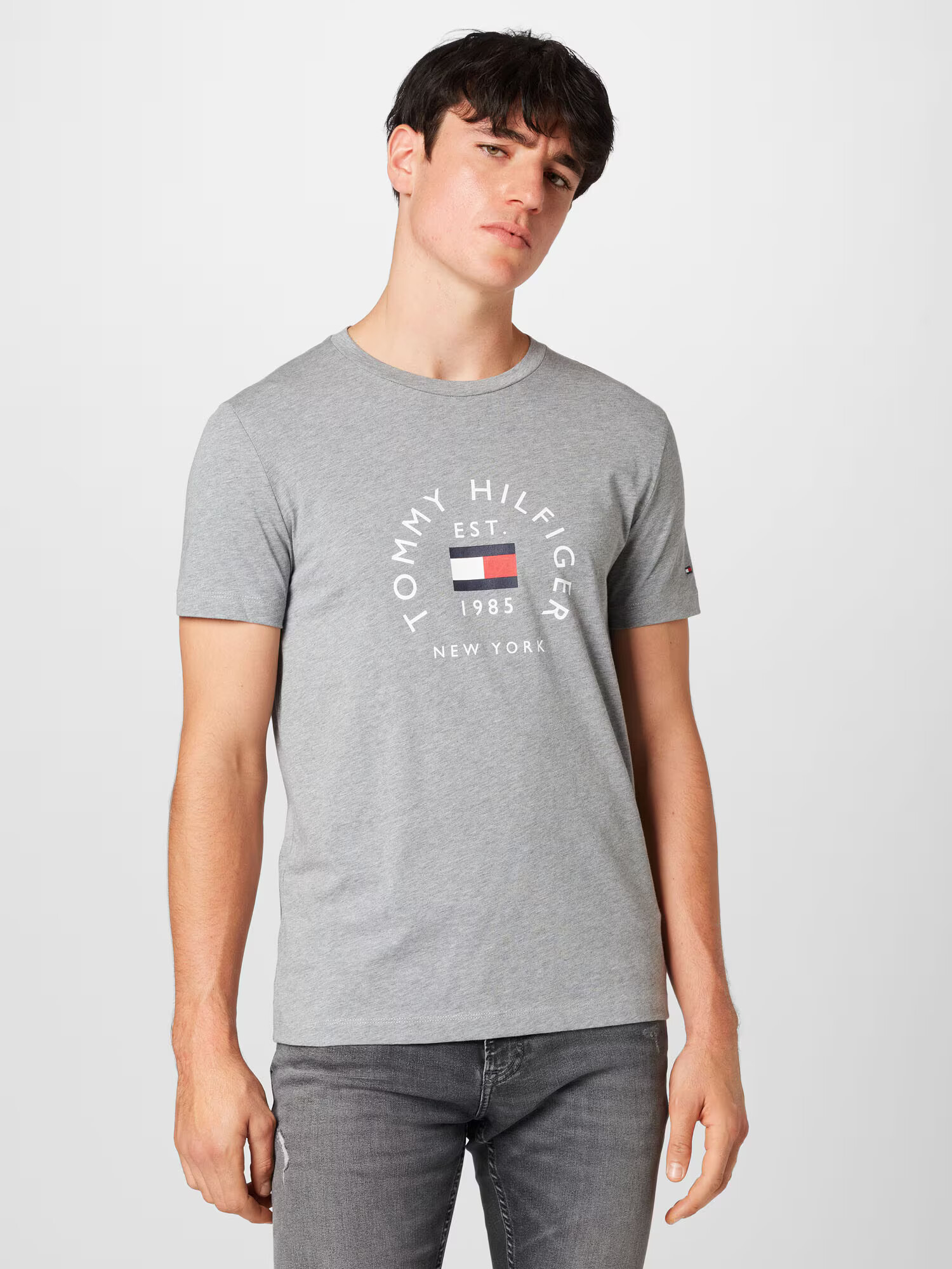 TOMMY HILFIGER Tricou albastru închis / gri amestecat / roșu intens / alb - Pled.ro