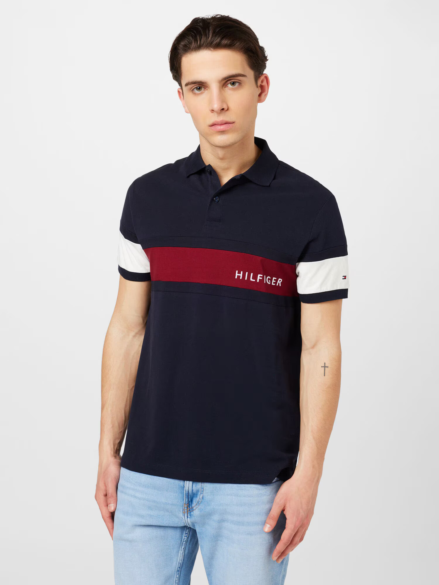 TOMMY HILFIGER Tricou albastru închis / roşu închis / alb - Pled.ro