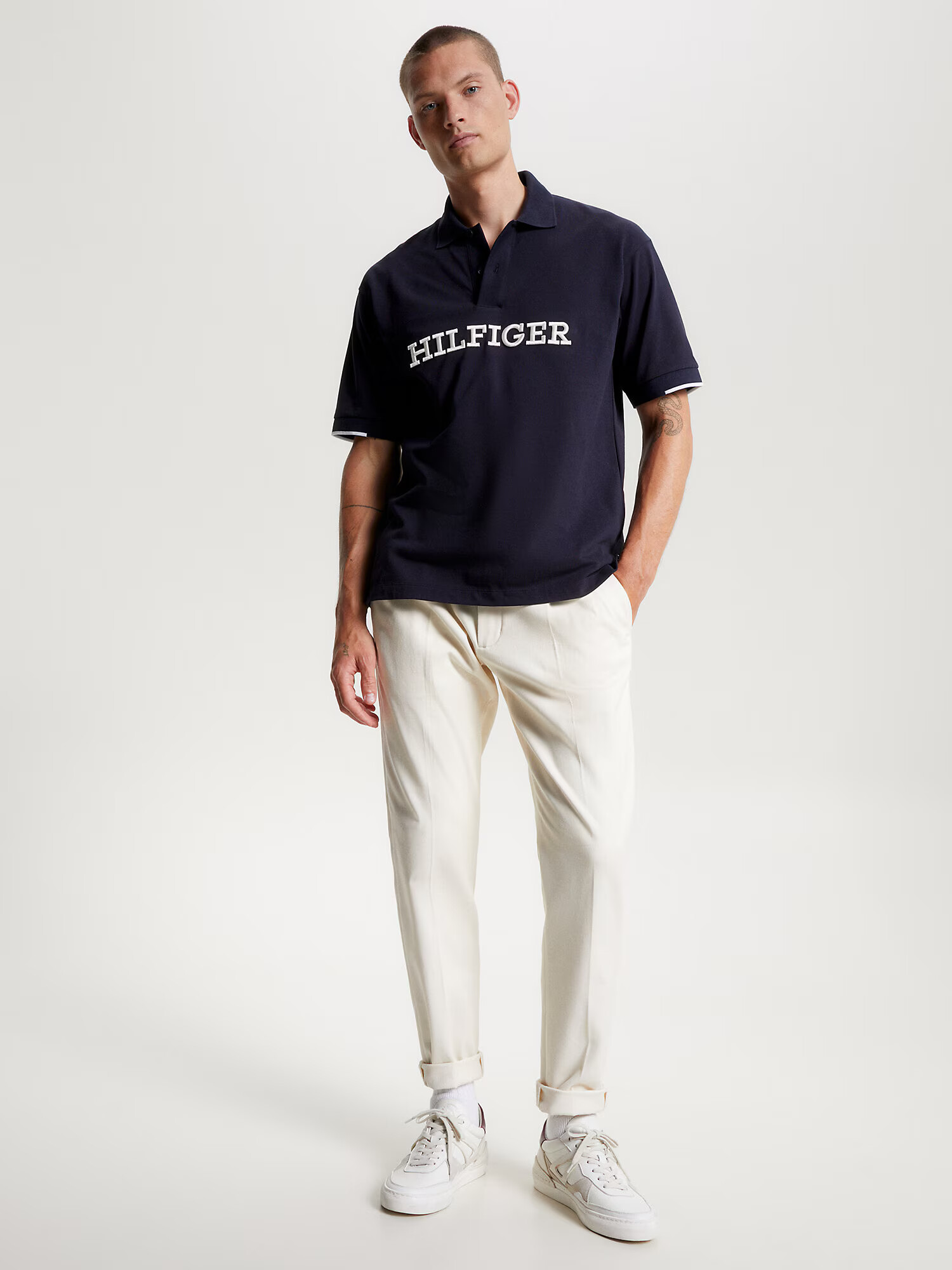 TOMMY HILFIGER Tricou albastru marin / alb - Pled.ro