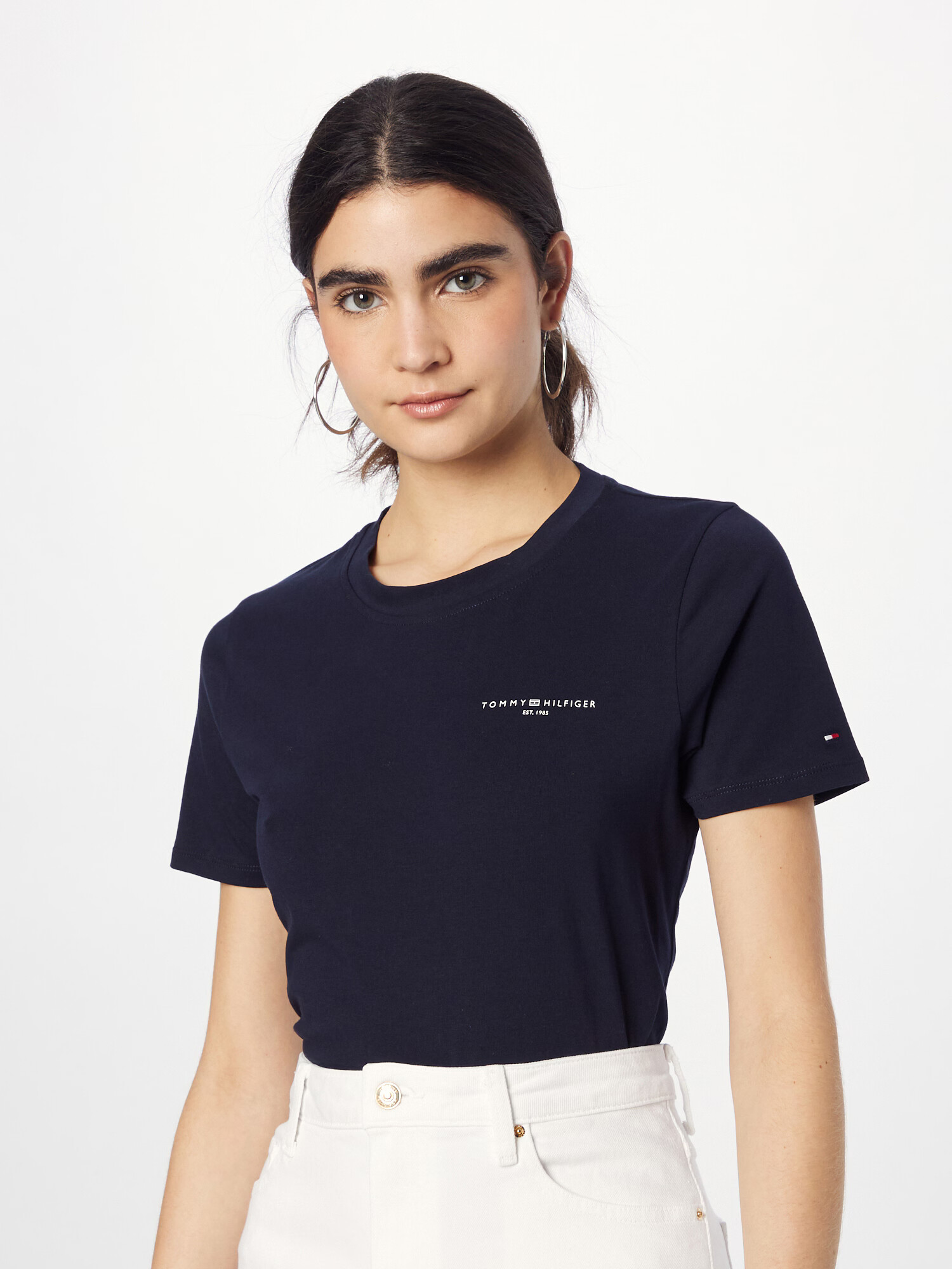 TOMMY HILFIGER Tricou albastru noapte / alb - Pled.ro