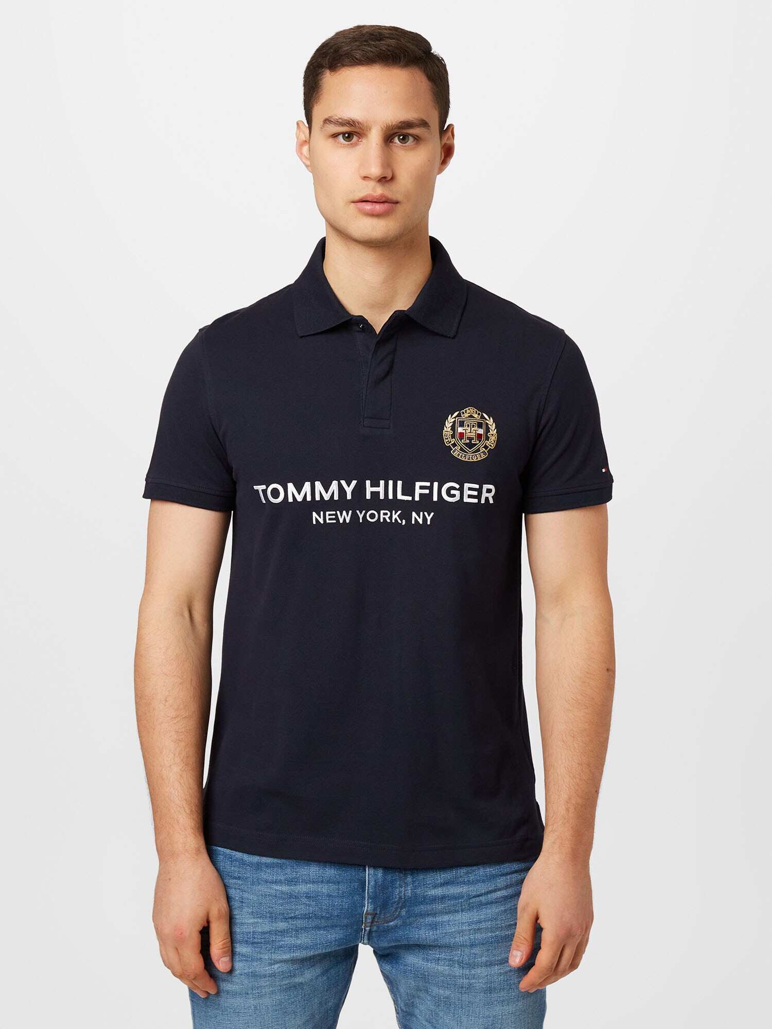 TOMMY HILFIGER Tricou albastru noapte / auriu / roși aprins / alb - Pled.ro