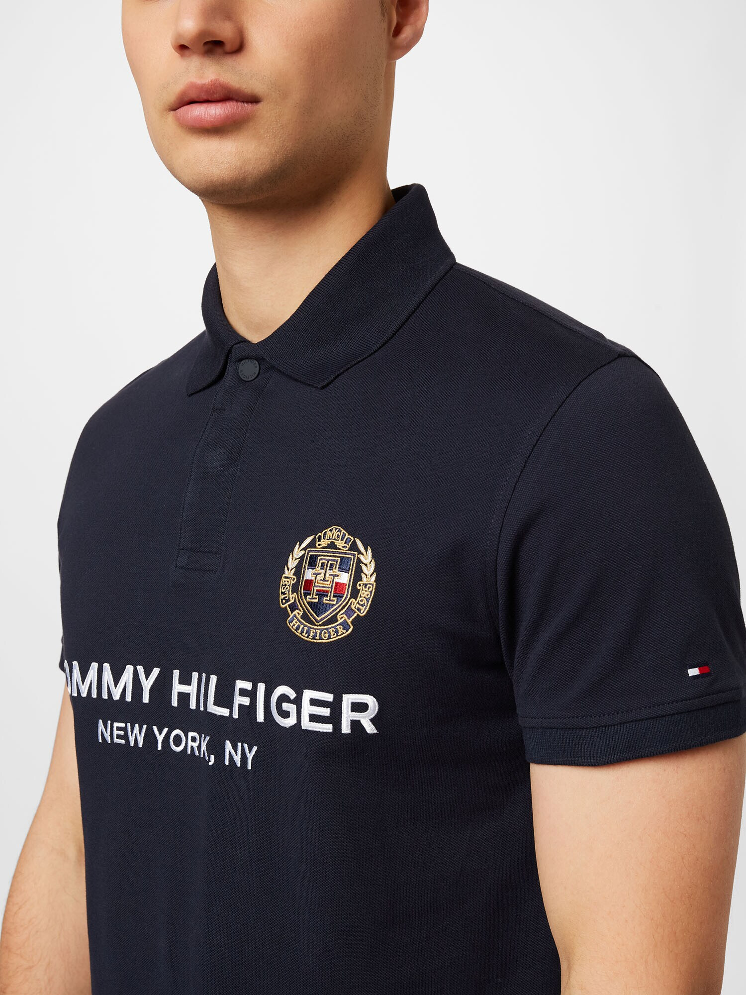 TOMMY HILFIGER Tricou albastru noapte / auriu / roși aprins / alb - Pled.ro