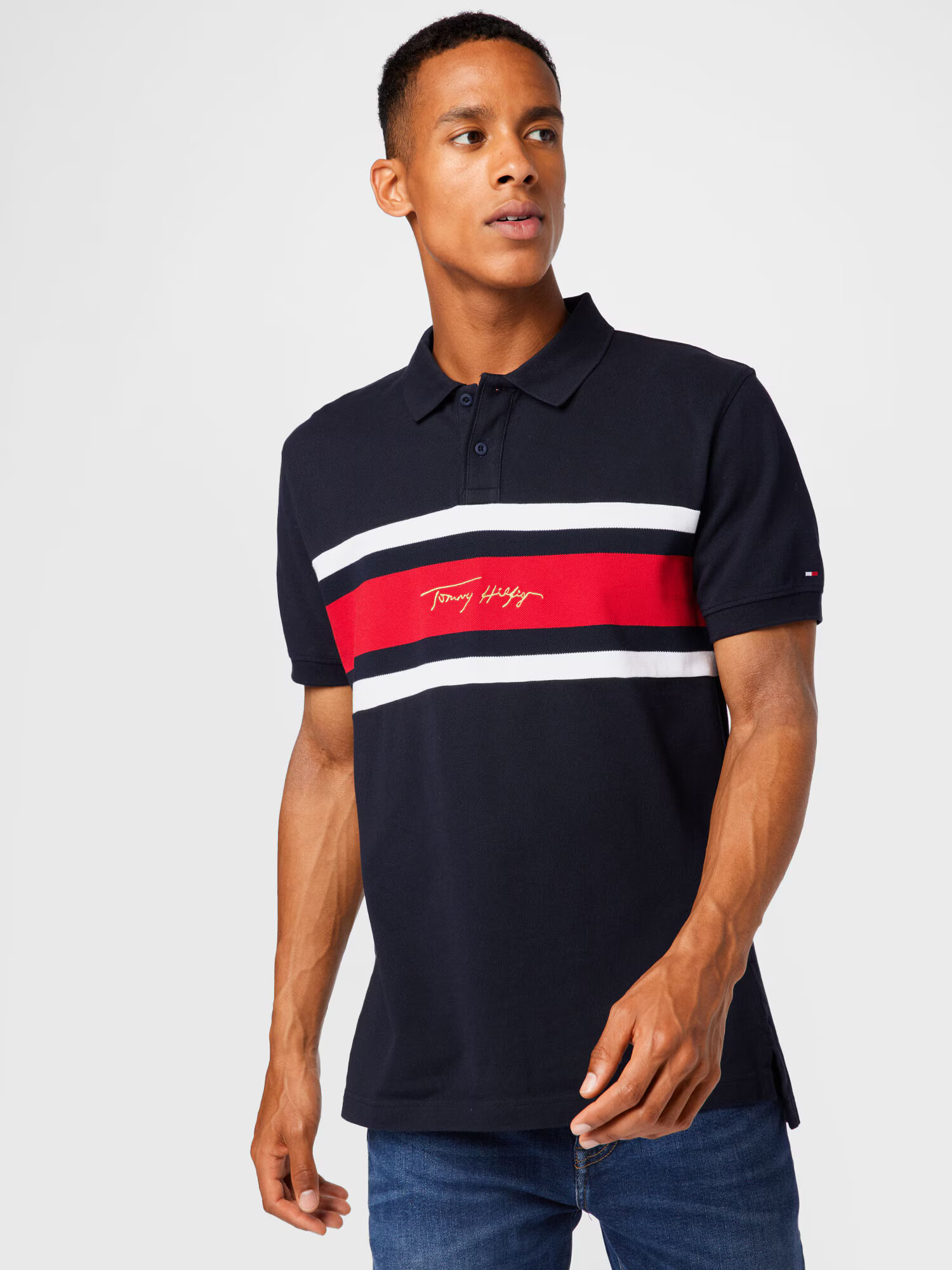 TOMMY HILFIGER Tricou albastru noapte / auriu / roșu / alb - Pled.ro