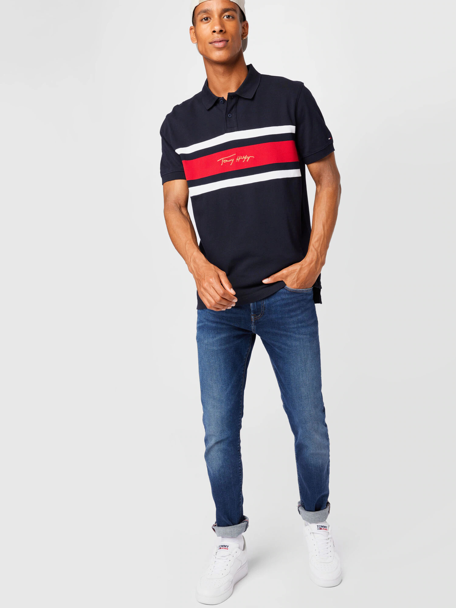 TOMMY HILFIGER Tricou albastru noapte / auriu / roșu / alb - Pled.ro