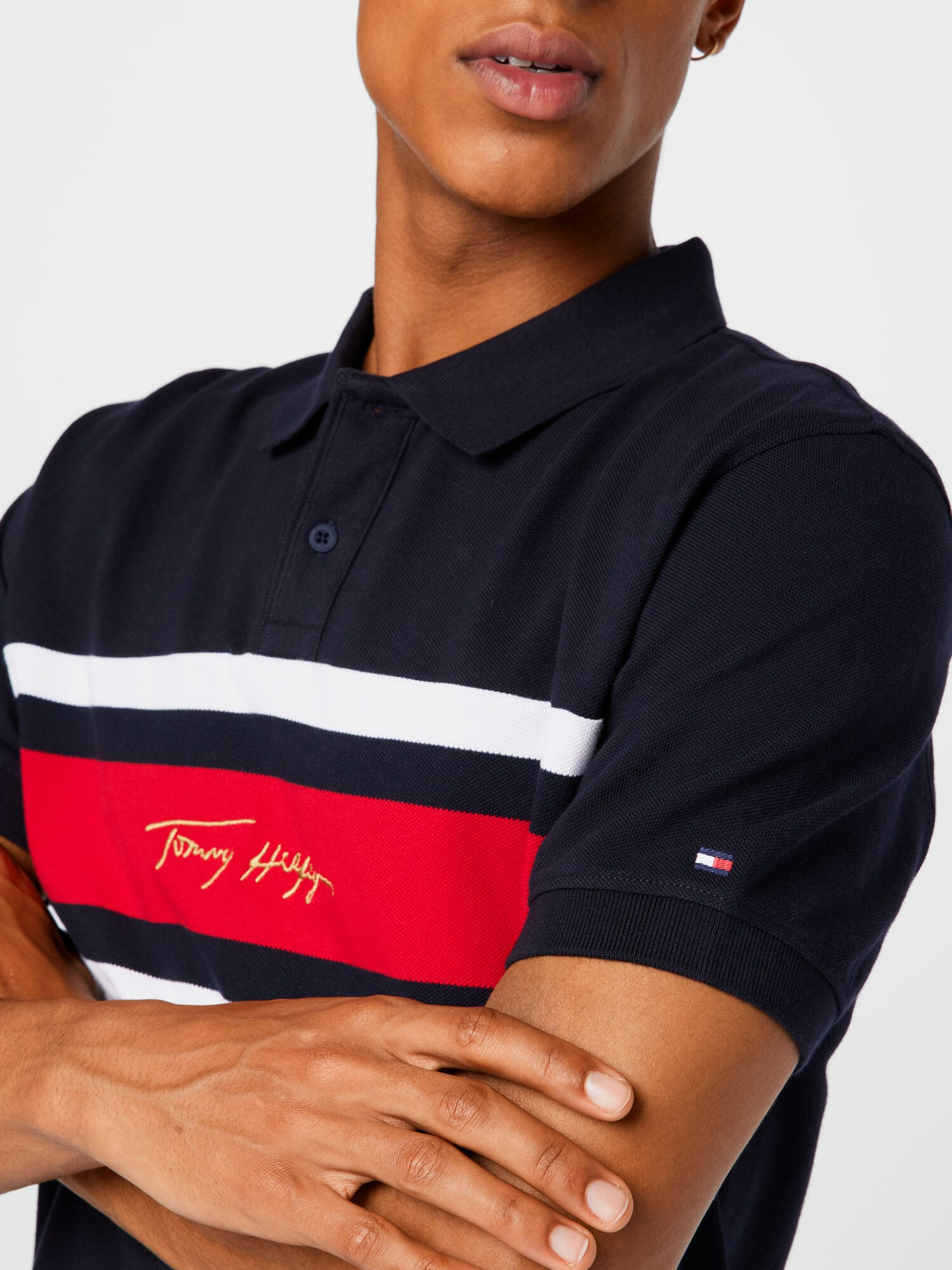 TOMMY HILFIGER Tricou albastru noapte / auriu / roșu / alb - Pled.ro