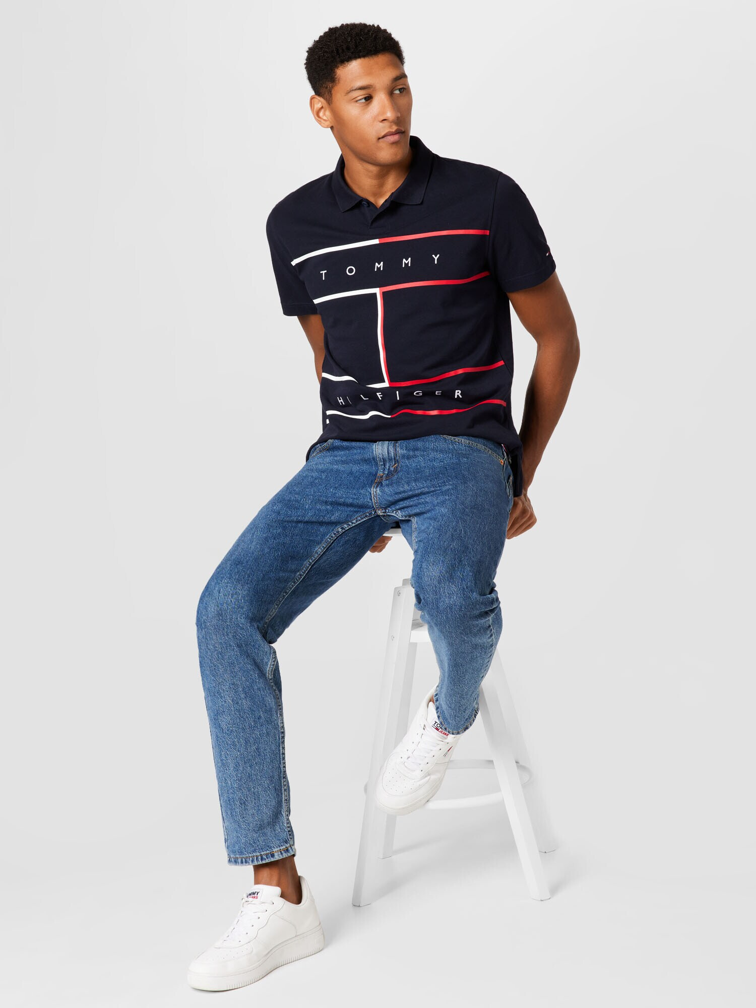 TOMMY HILFIGER Tricou albastru noapte / roșu / alb - Pled.ro