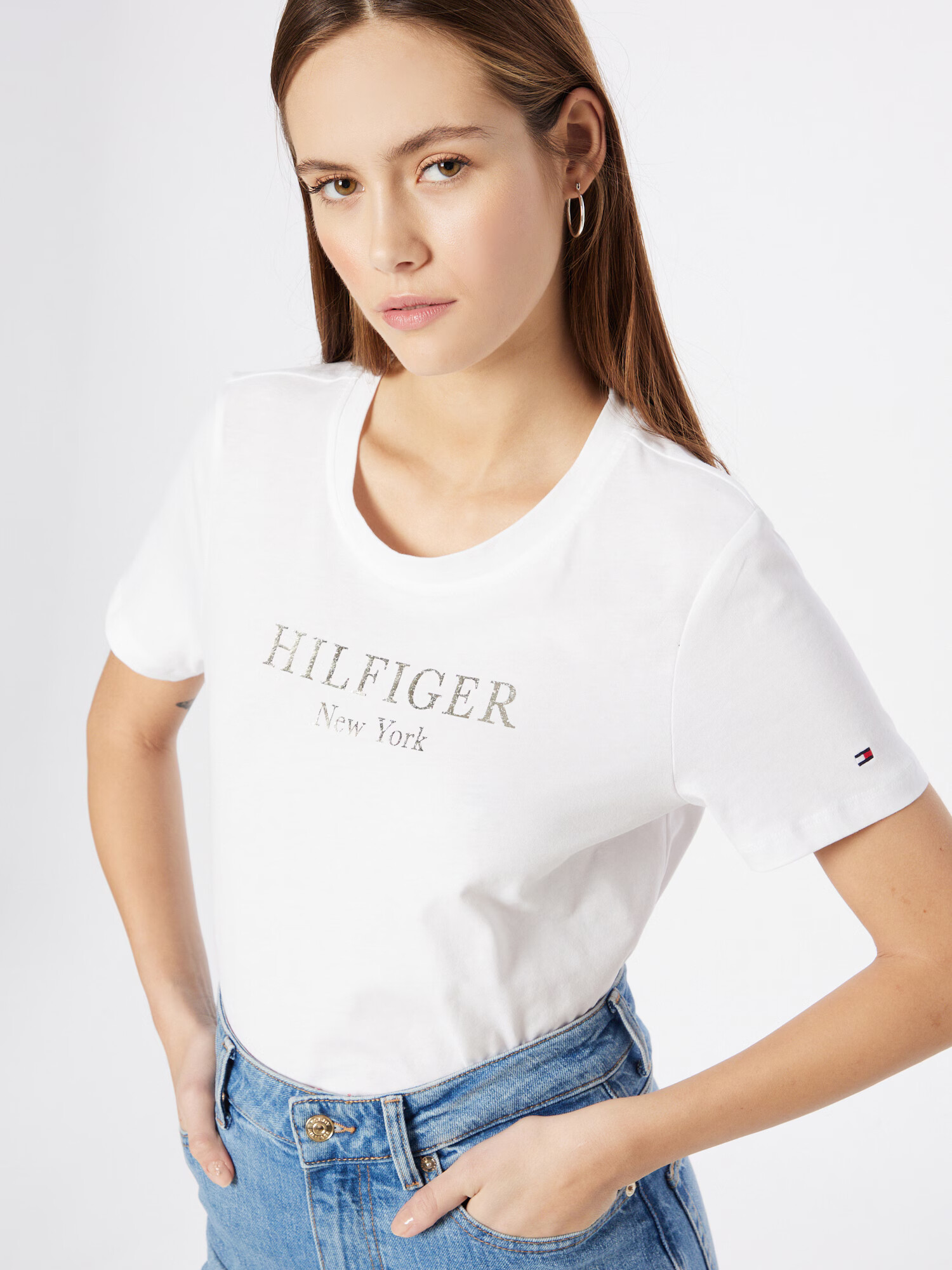 TOMMY HILFIGER Tricou auriu / alb - Pled.ro