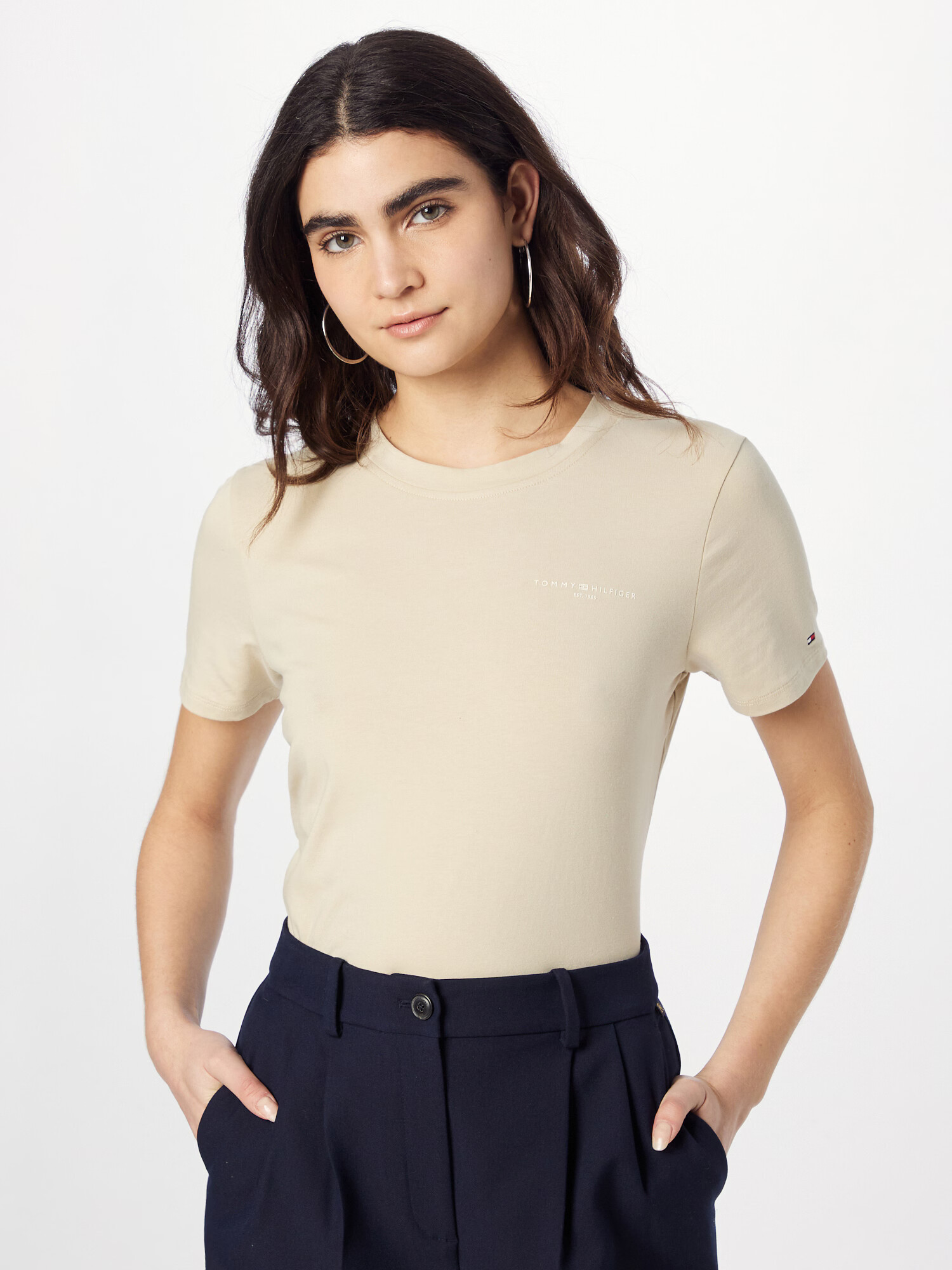 TOMMY HILFIGER Tricou bej / bleumarin / roșu / alb lână - Pled.ro