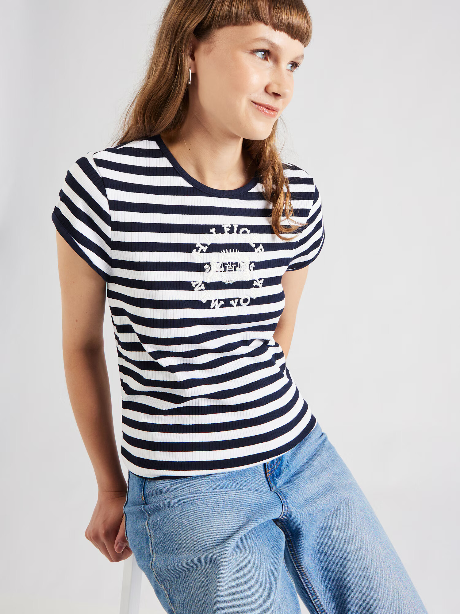 TOMMY HILFIGER Tricou bleumarin / alb - Pled.ro