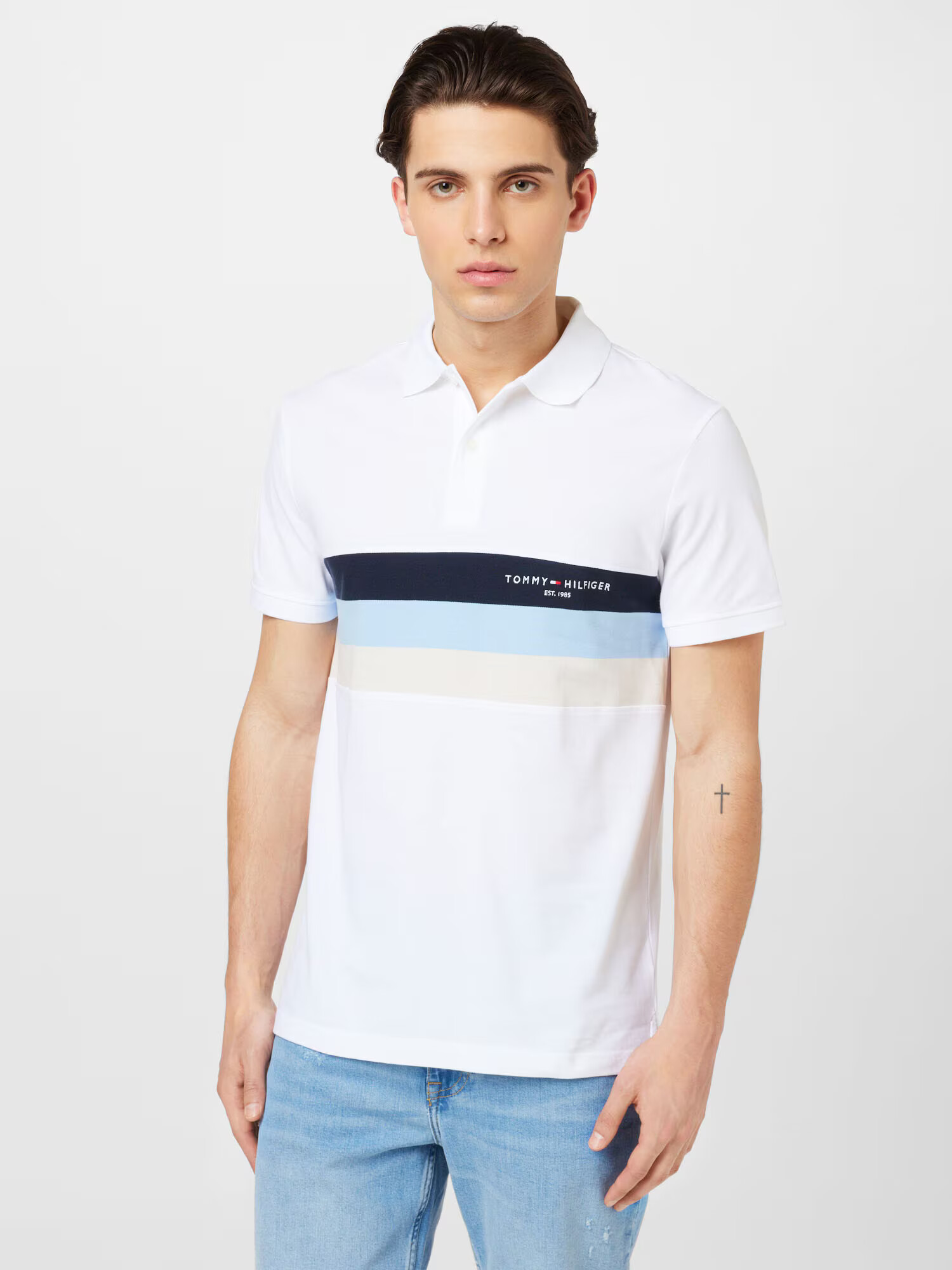 TOMMY HILFIGER Tricou bleumarin / albastru deschis / roșu / alb - Pled.ro